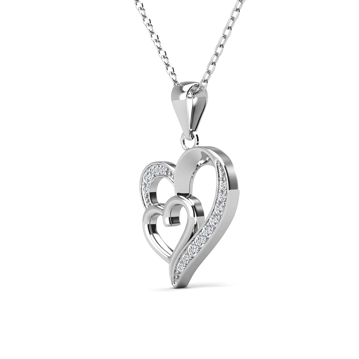 Jennifer 18k White Gold Plated Double Heart Necklace with Swarovski Crystals - Image 7