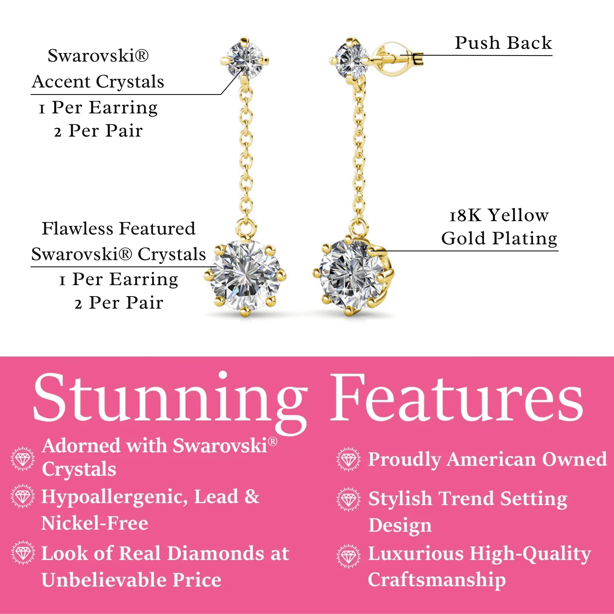 Jessie 18K White Gold Plated Dangle Stud Earrings with Swarovski Crystals - Image 10