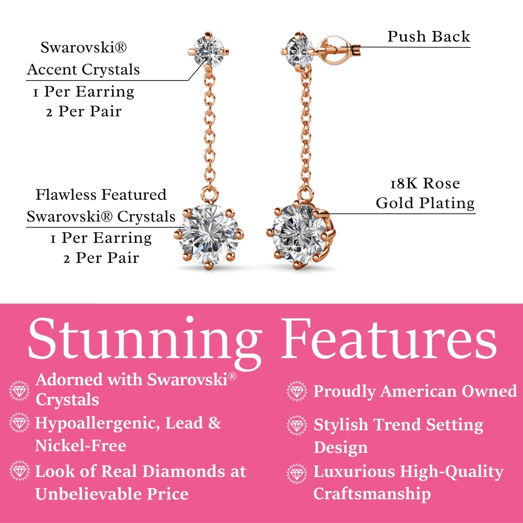 Jessie 18K White Gold Plated Dangle Stud Earrings with Swarovski Crystals - Image 13