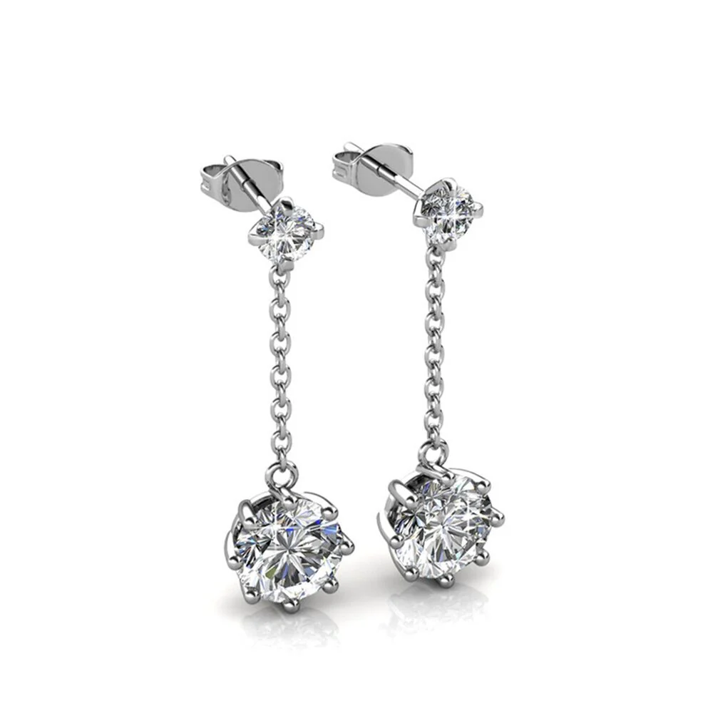 Jessie 18K White Gold Plated Dangle Stud Earrings with Swarovski Crystals - Image 8