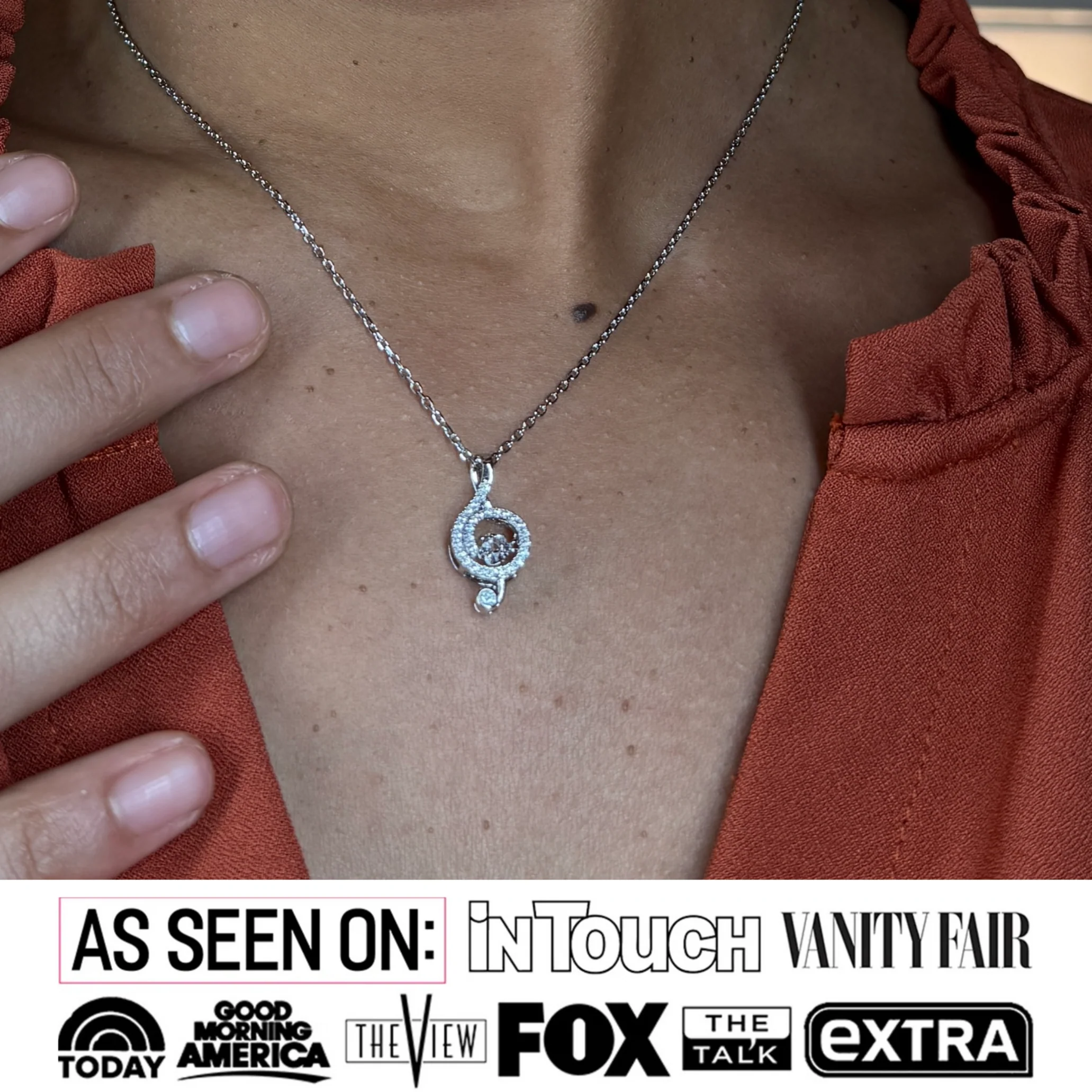 Jolene 18k White Gold Plated G-Clef Dancing Pendant Necklace with Swarovski Crystals - Image 2