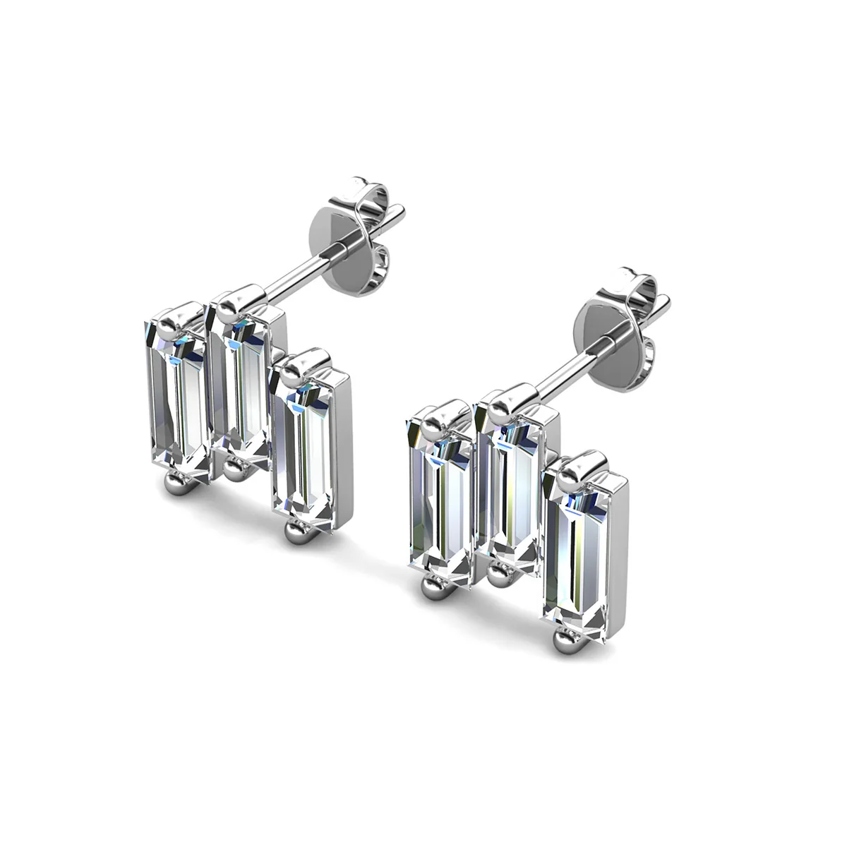 Jovie 18k White Gold Plated 3-Stone Stud Earrings with Swarovski Crystals - Image 10