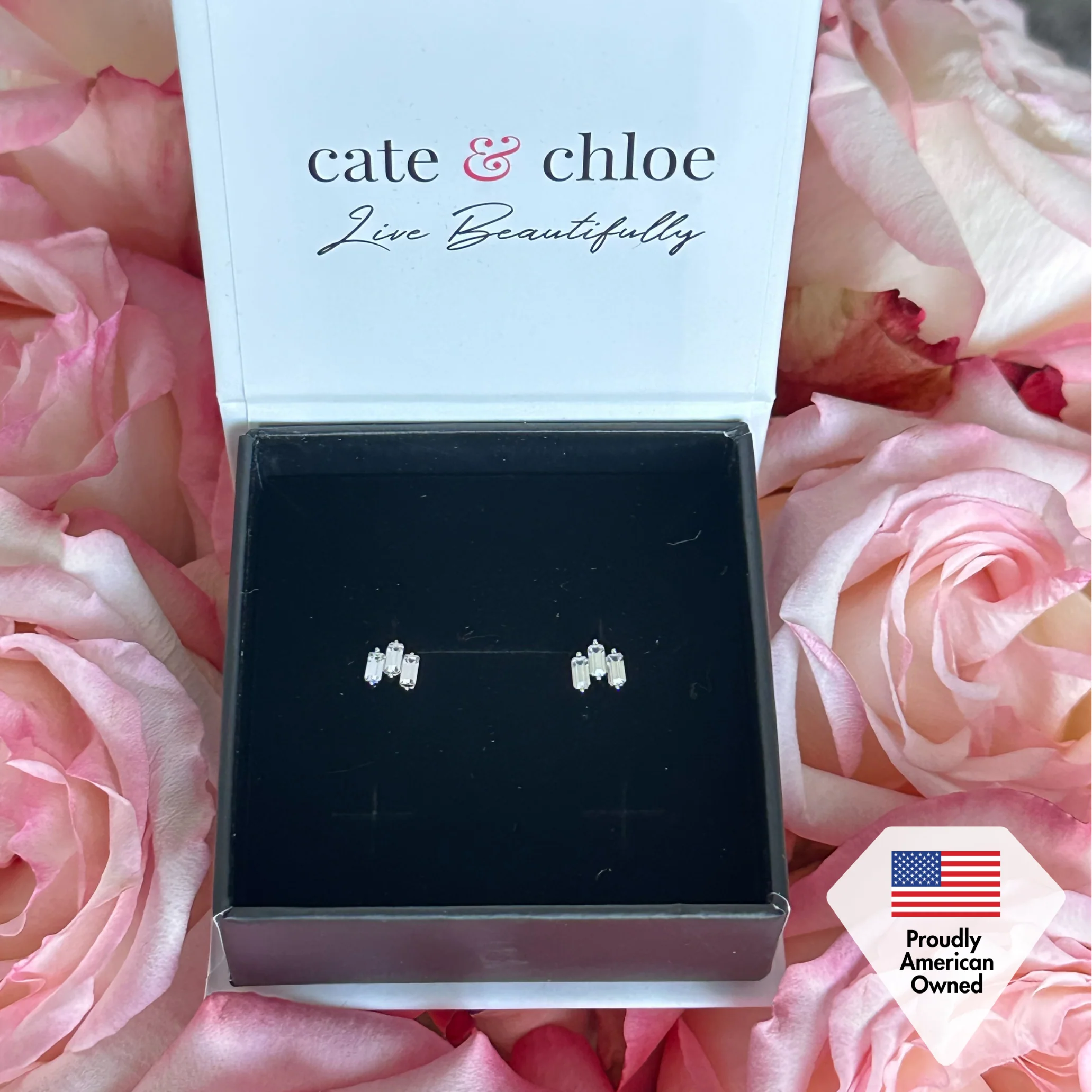 Jovie 18k White Gold Plated 3-Stone Stud Earrings with Swarovski Crystals - Image 6