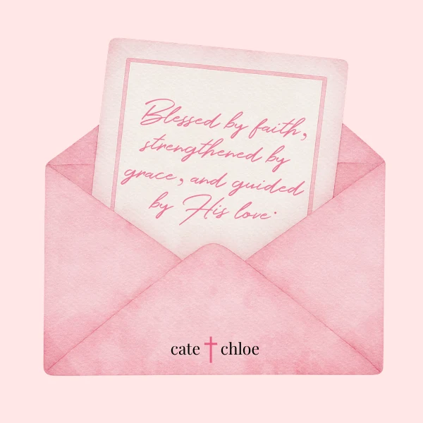 Joy 18k White Gold Plated Cross Necklace & Blessed by Faith Pink Envelope Card - Image 2