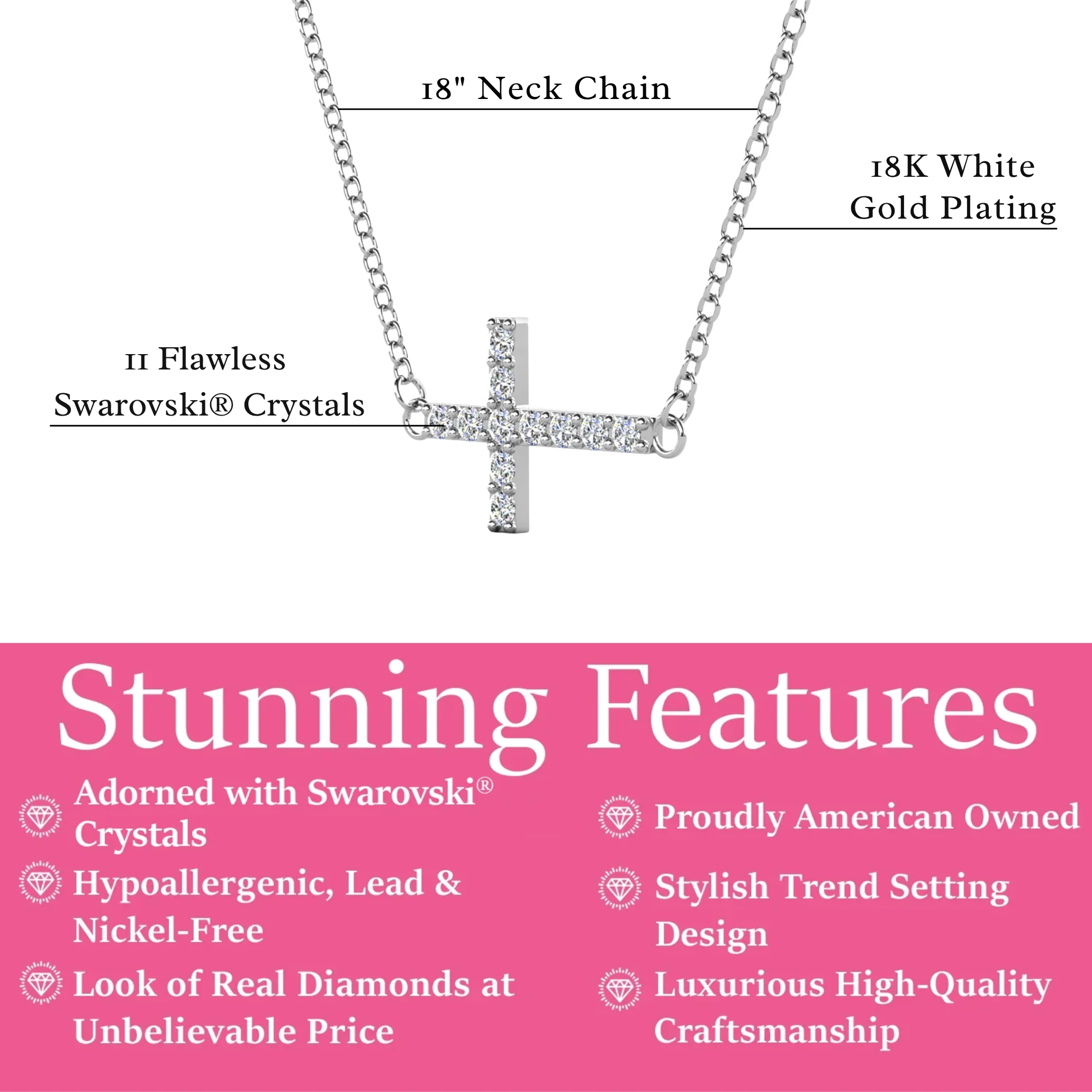 Joy 18k White Gold Plated Cross Necklace & Blessed by Faith Pink Envelope Card - Image 4