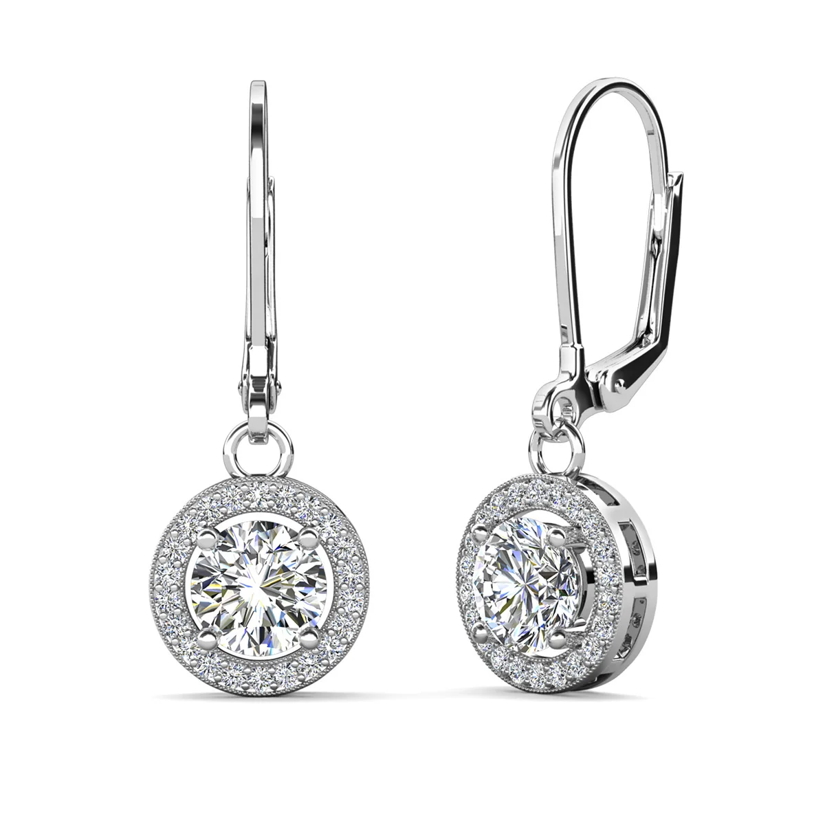 Juliana 18k White Gold Plated Halo Dangle Earrings with Round Cut Simulated Diamond Crystals - Image 7