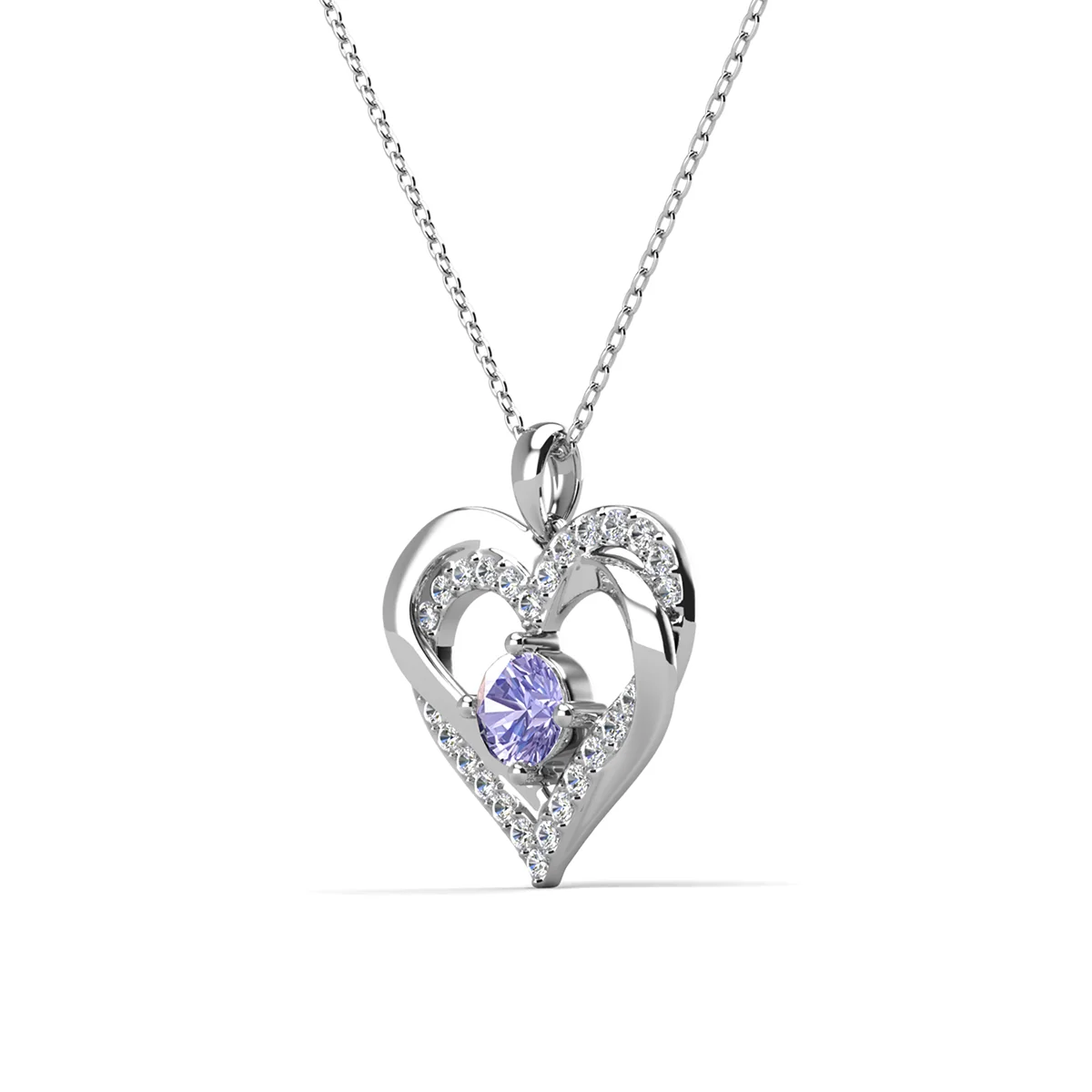 Forever Birthstone 18k White Gold Plated Double Heart Necklace with Swarovski Crystals - Image 23