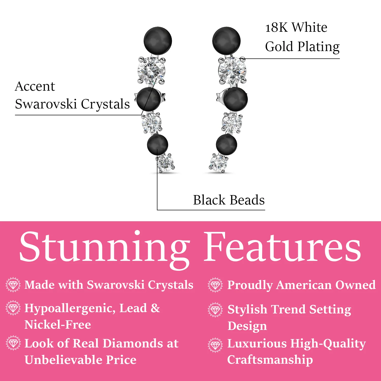 Juniper 18k White Gold Wrap Earrings White Beads with Swarovski Crystals — Final Sale - Image 6