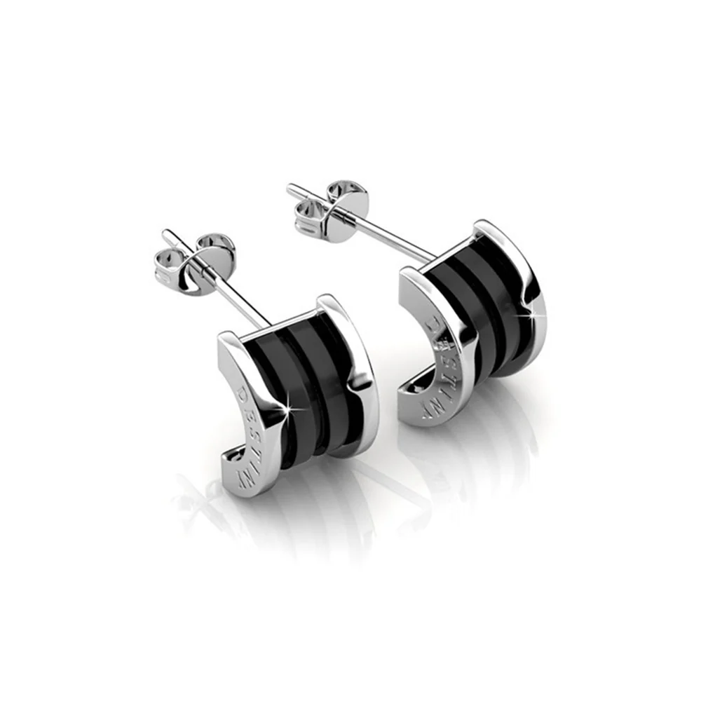 Kali 18K White Gold Half Hoop Earrings With Ceramic Inlay — Final Sale - Image 5