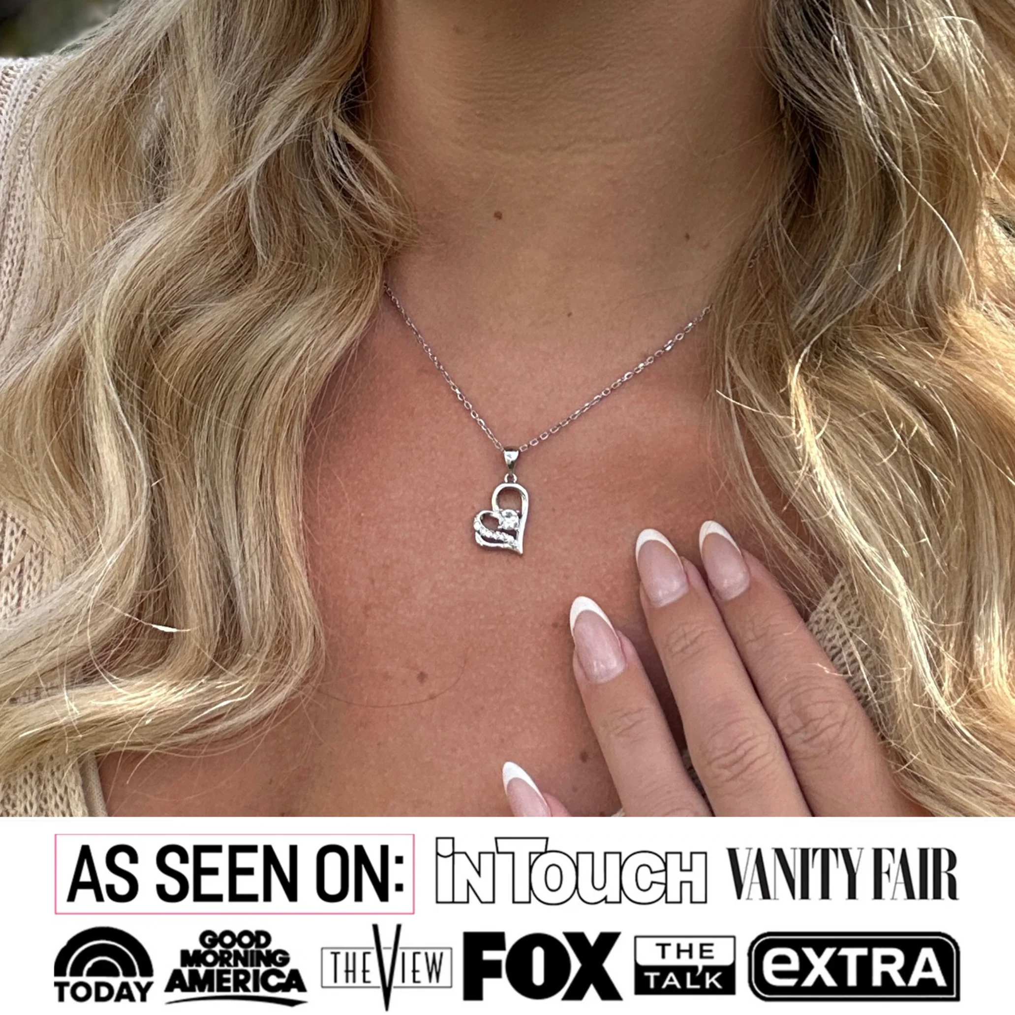 Kara 18k White Gold Plated Silver Heart Necklace with Swarovski Crystals - Image 2