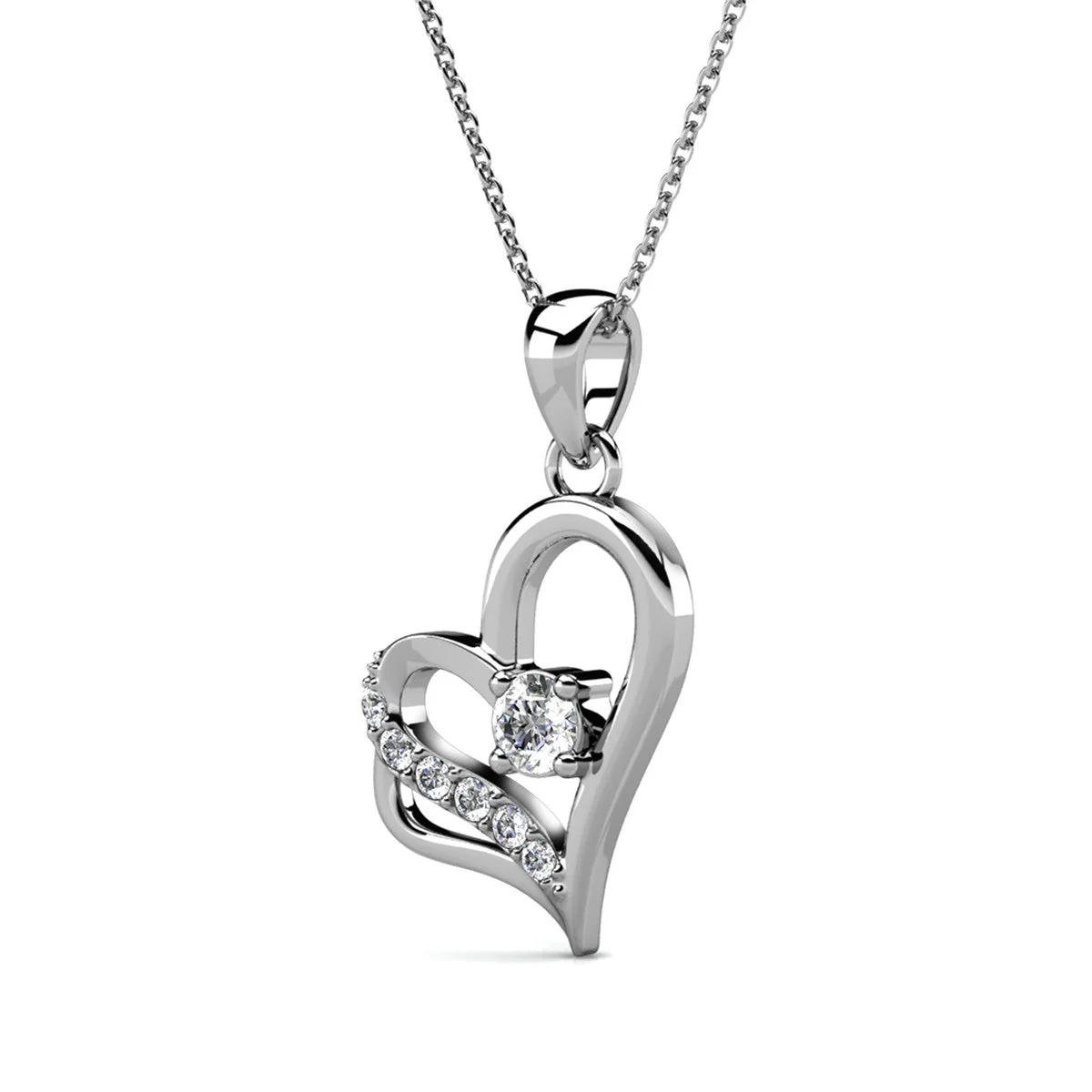 Kara 18k White Gold Plated Silver Heart Necklace with Swarovski Crystals - Image 8