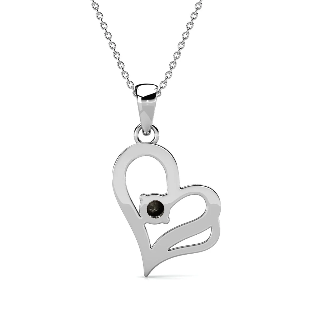 Kara 18k White Gold Plated Silver Heart Necklace with Swarovski Crystals - Image 9
