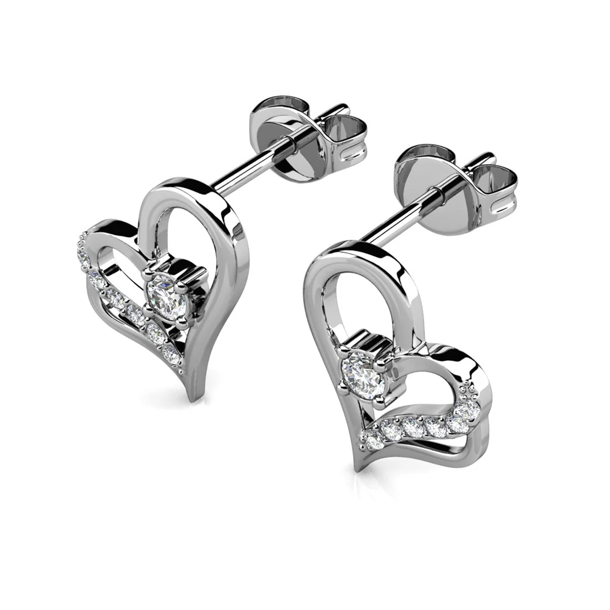 Kara 18k White Gold Plated Silver Heart Stud Earrings with Swarovski Crystals - Image 9