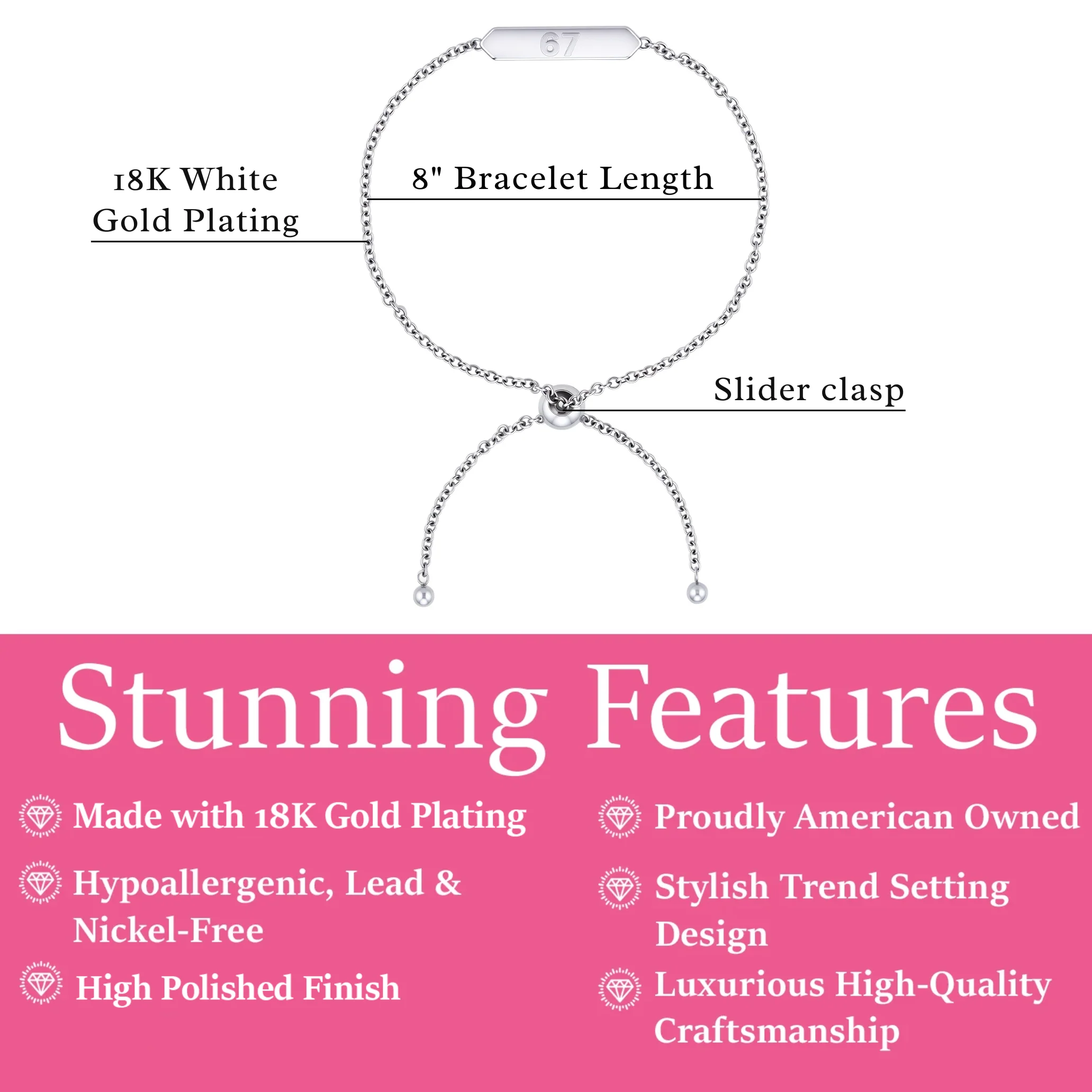 Kathryn 18k White Gold Plated 67 Bracelet for Women - Image 3