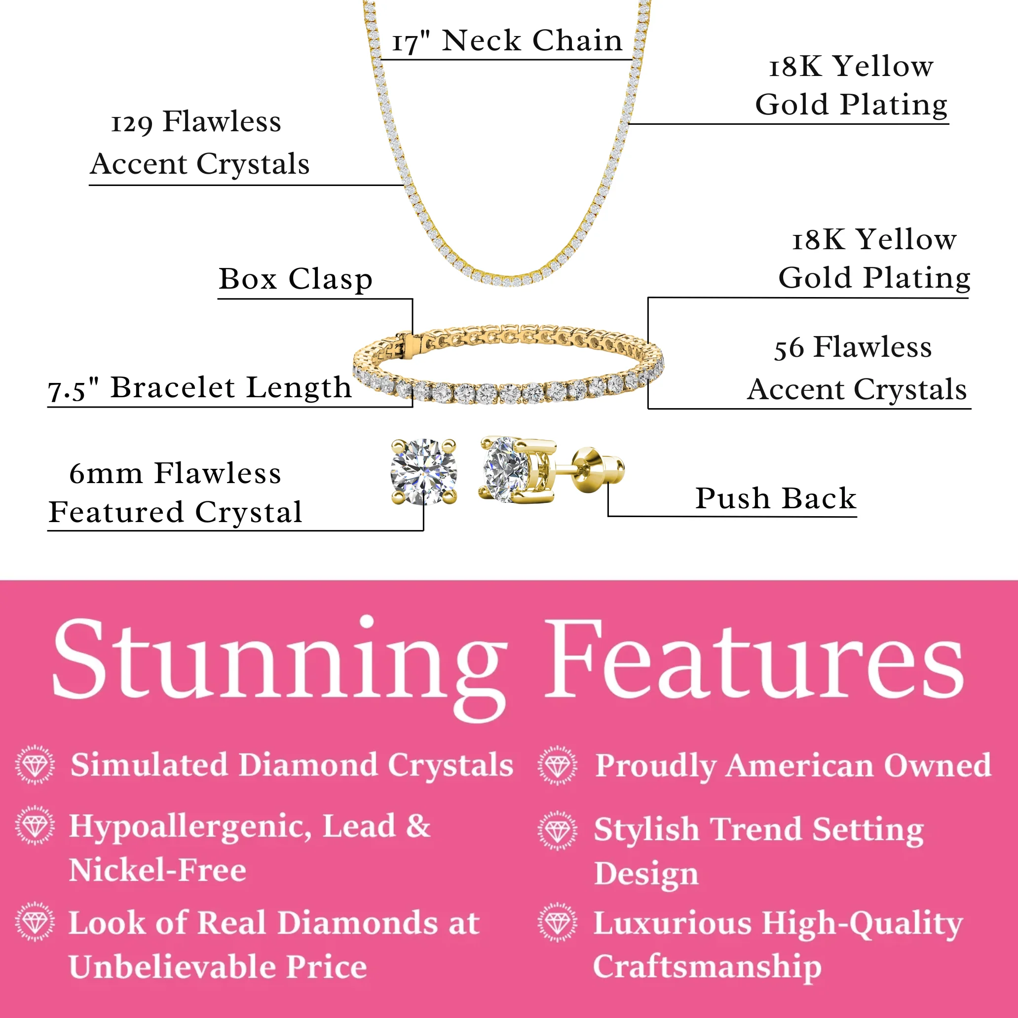 Kaylee 18k White Gold Plated Jewelry Set with Simulated Diamond Crystals (Pack of 3) - Image 10