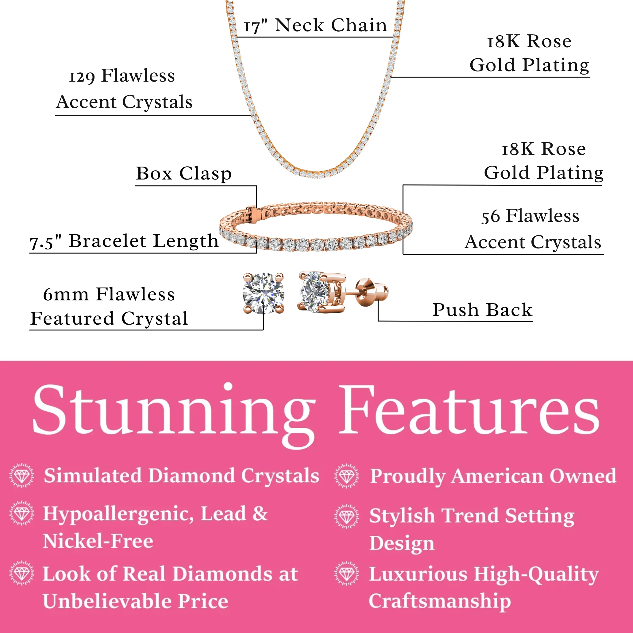 Kaylee 18k White Gold Plated Jewelry Set with Simulated Diamond Crystals (Pack of 3) - Image 12