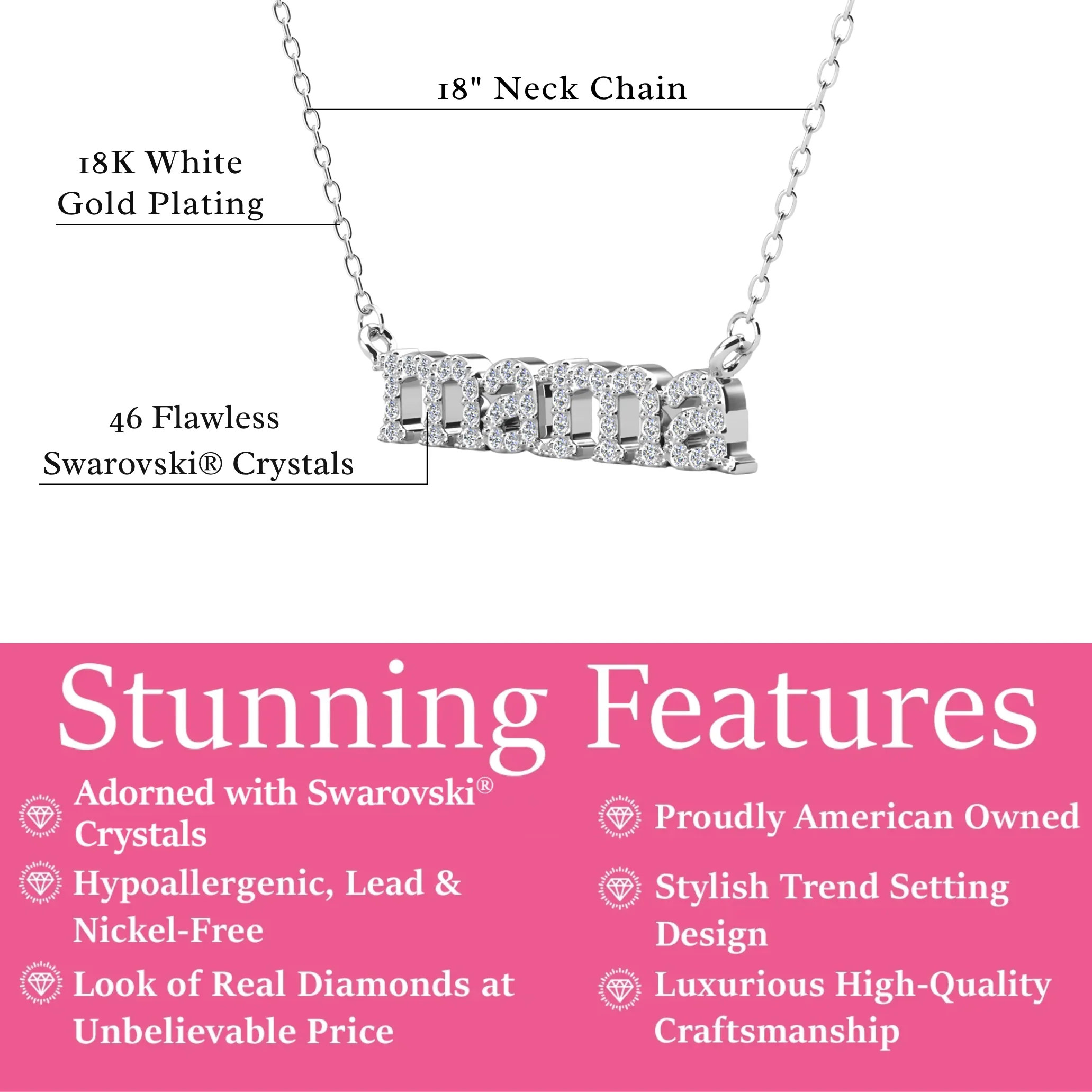 Kelly 18k White Gold Plated Mama Necklace with Swarovski Crystals - FAB FAV - Image 4