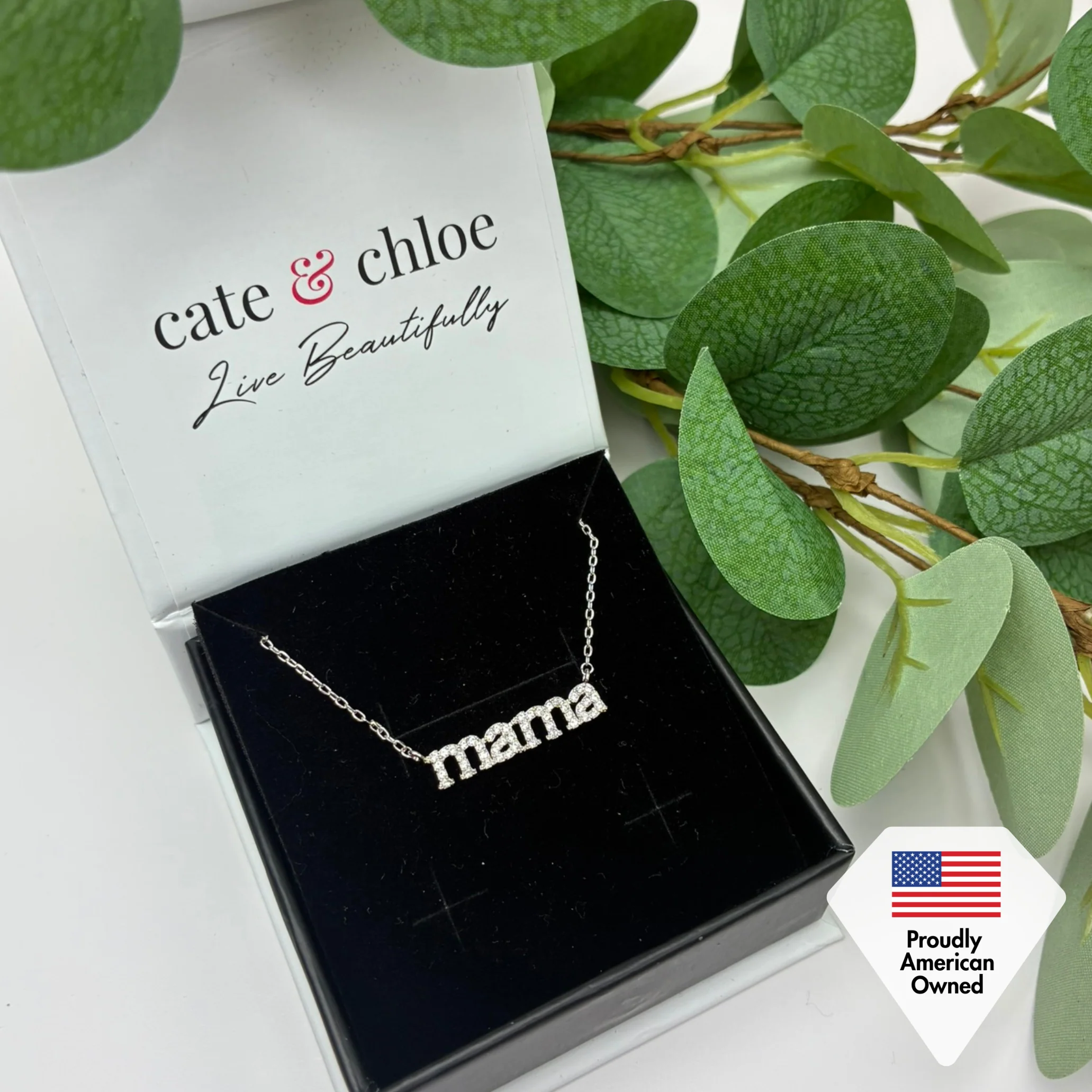 Kelly 18k White Gold Plated Mama Necklace with Swarovski Crystals - FAB FAV - Image 7
