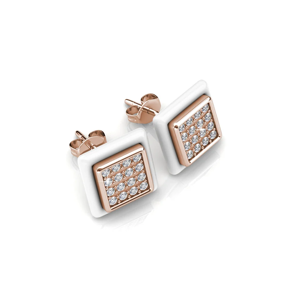 Kennedi 18K Rose Gold Plated Stud Earrings with Ceramic Halo and Crystals — Final Sale - Image 4