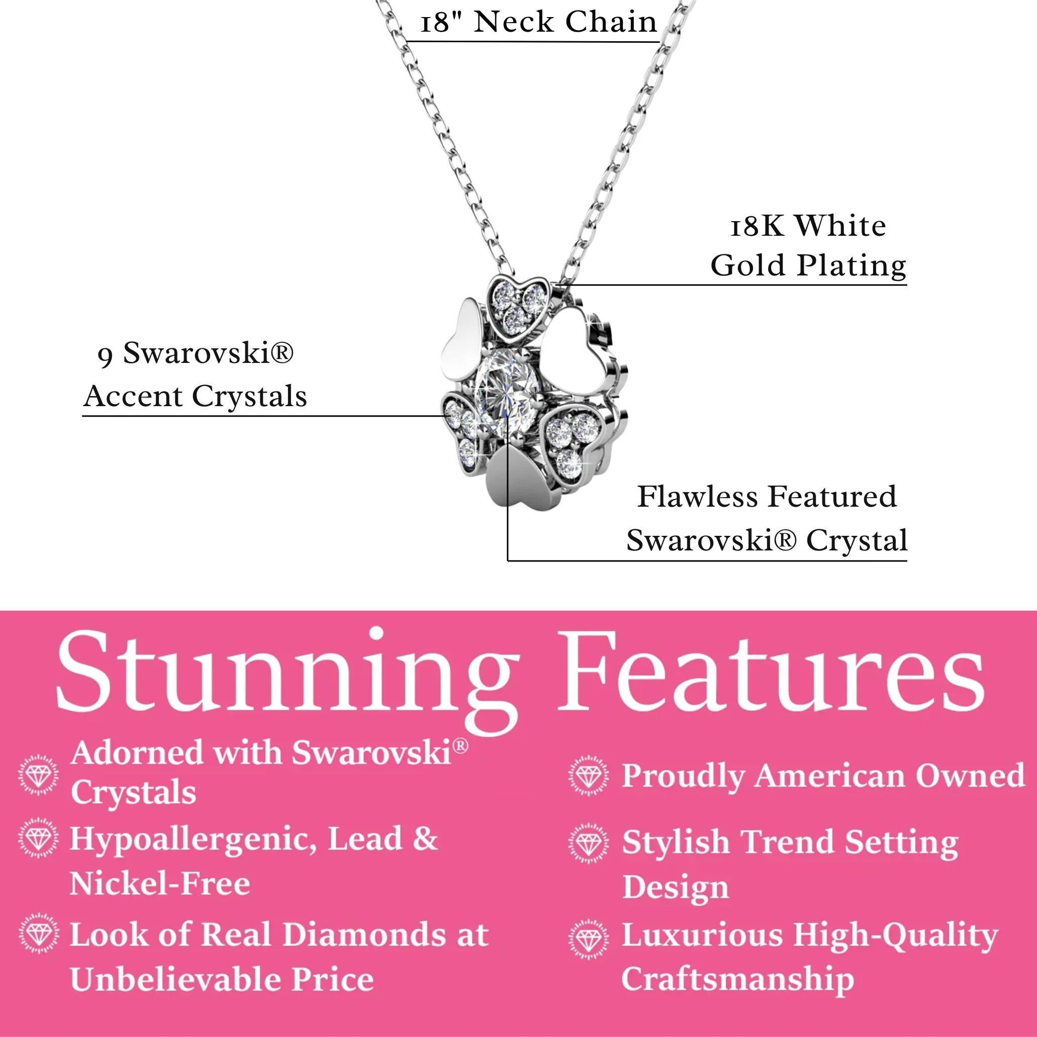 Khloe 18k White Gold Heart Pendant Necklace with Round Cut Swarovski Crystals - Image 3