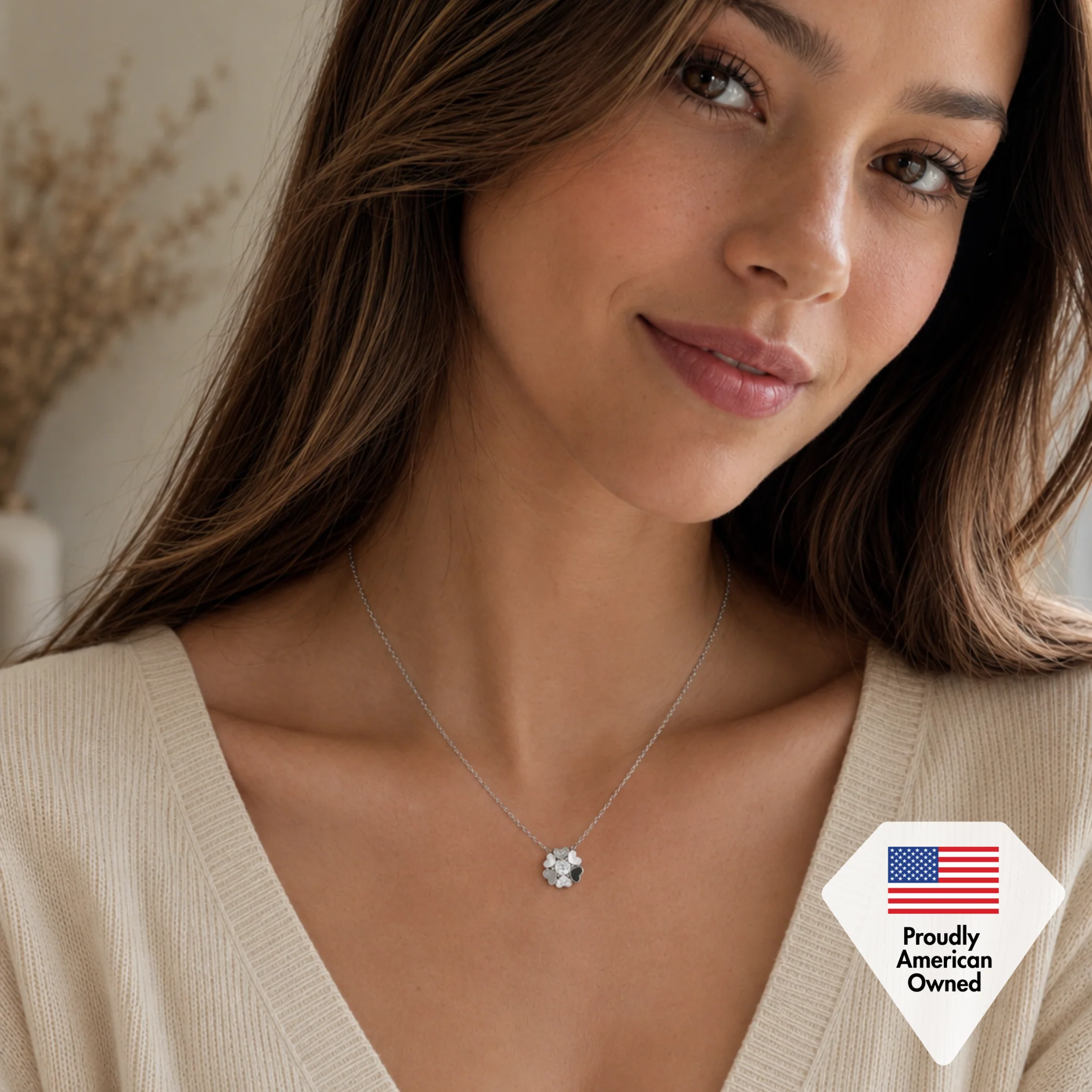 Khloe 18k White Gold Heart Pendant Necklace with Round Cut Swarovski Crystals - Image 6