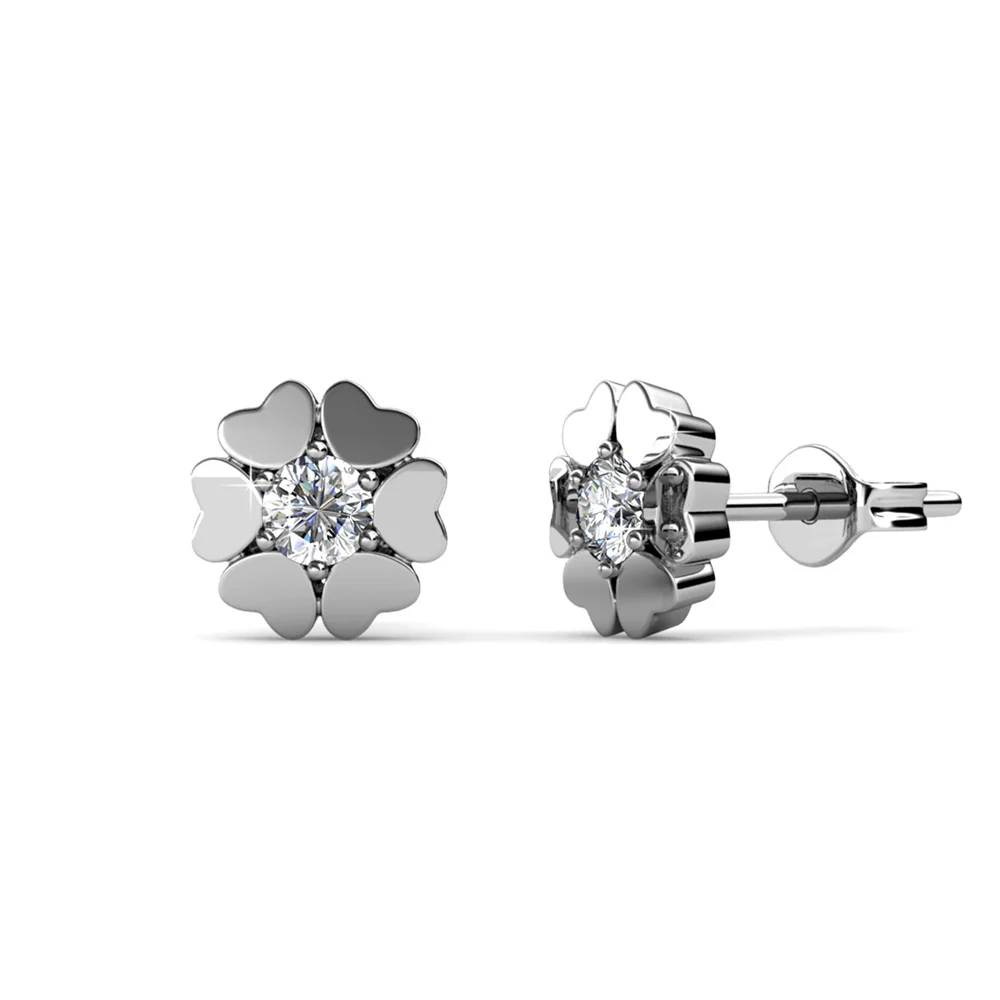 Khloe 18k White Gold Heart Stud Earrings with Round Cut Swarovski Crystals - Image 10