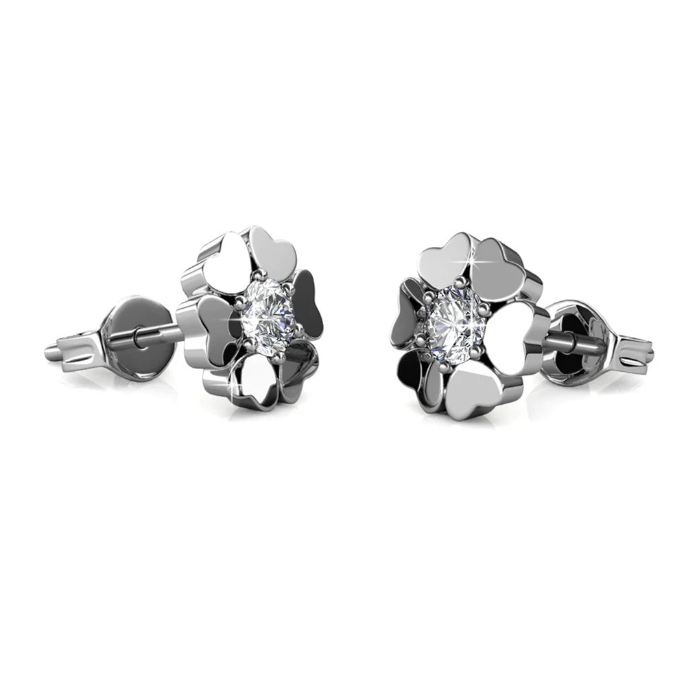 Khloe 18k White Gold Heart Stud Earrings with Round Cut Swarovski Crystals - Image 8