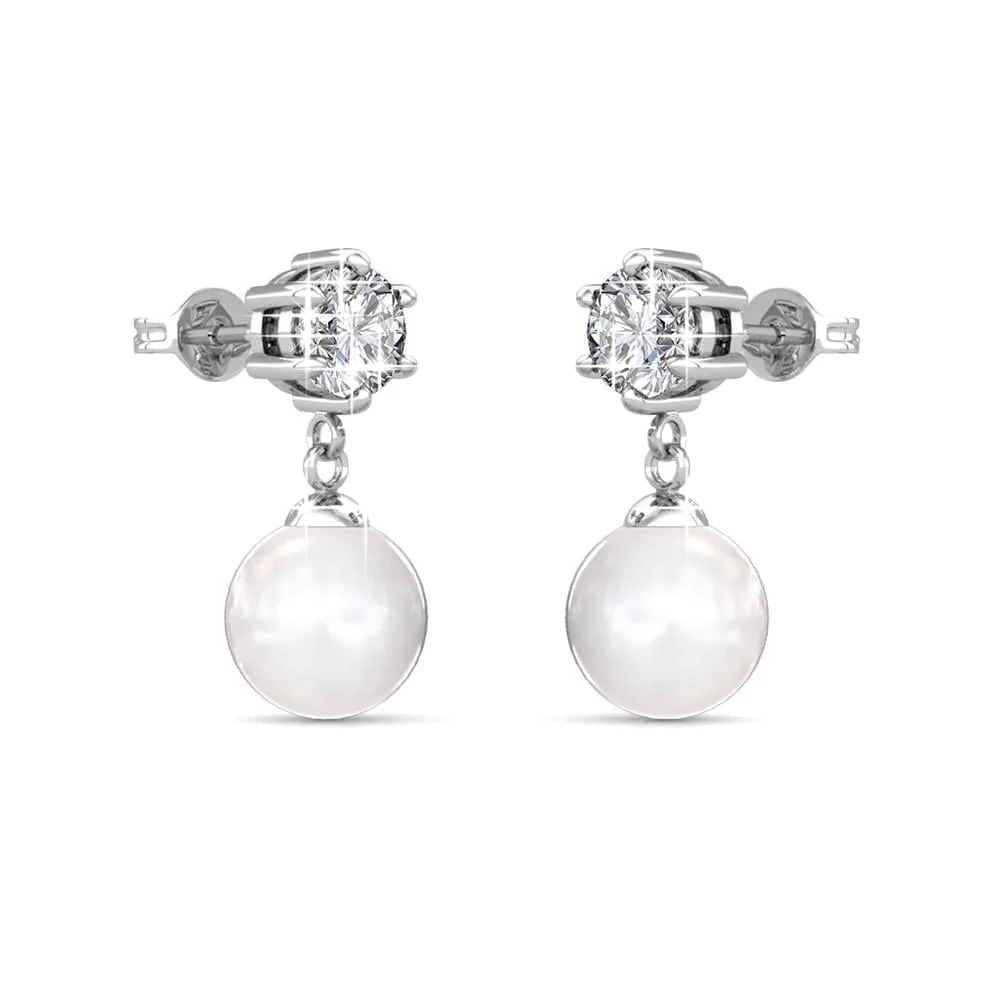 Kyra 18k White Gold Plated Pearl Drop Earrings with Swarovski Crystals - Image 9
