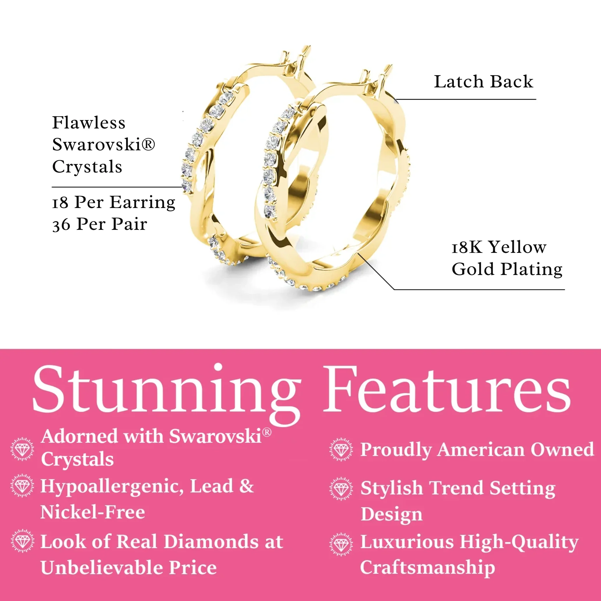 Lauren 18k White Gold Plated 22mm Twisted Hoop Earrings with Swarovski Crystals - Image 11