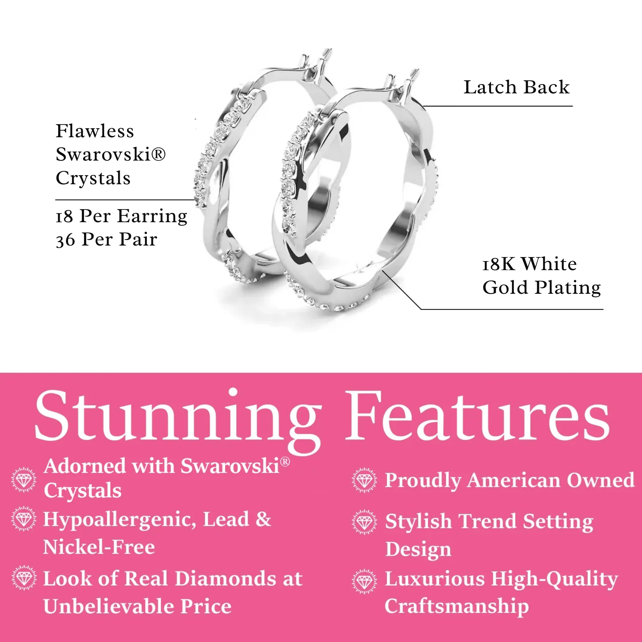 Lauren 18k White Gold Plated 22mm Hoop Earrings & Strength and Peace Shadow Card - Image 4