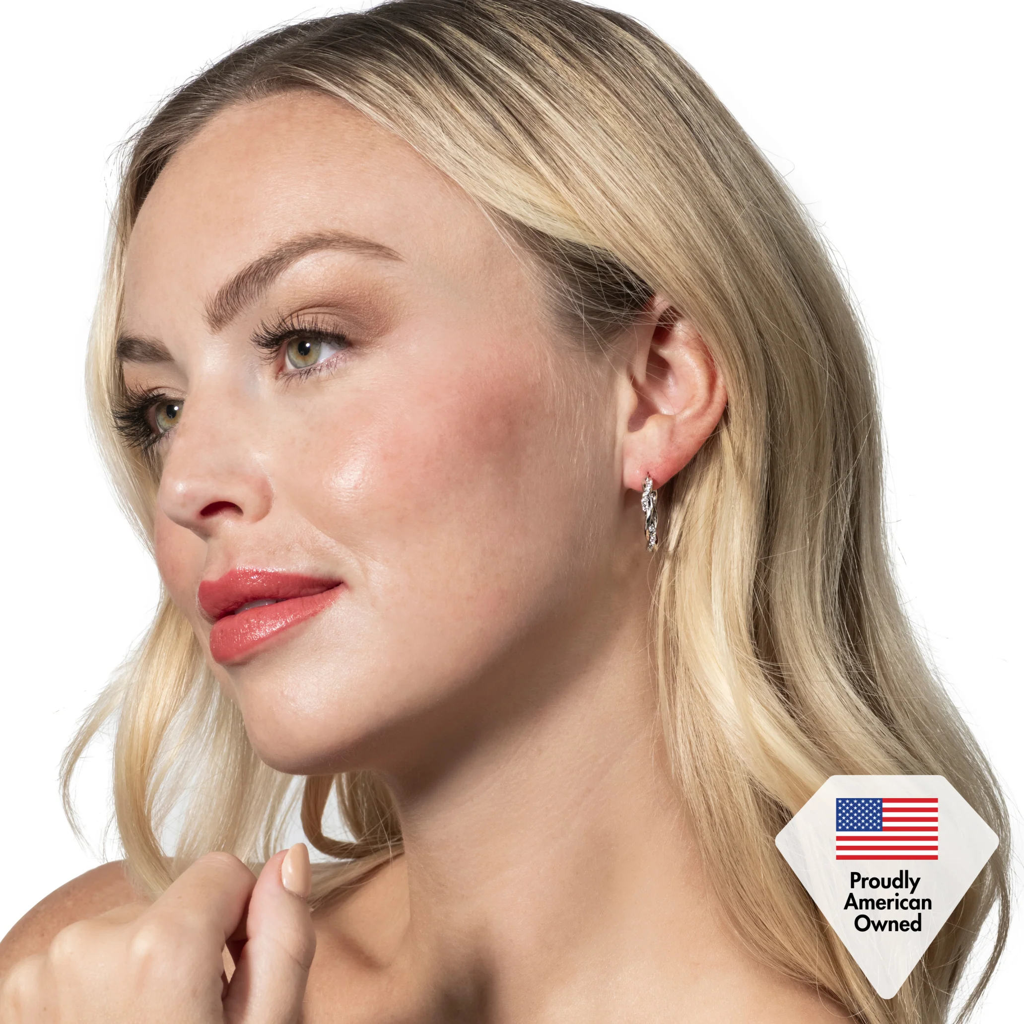 Lauren 18k White Gold Plated 22mm Hoop Earrings & Strength and Peace Shadow Card - Image 7