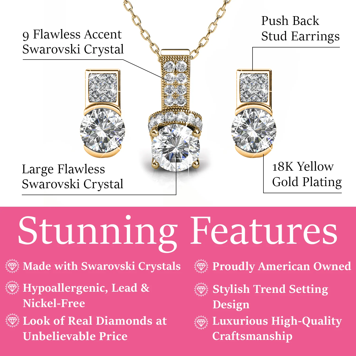Laya 18k White Gold Pendant Necklace and Earrings Jewelry Set with Swarovski Crystals  — Final Sale - Image 9
