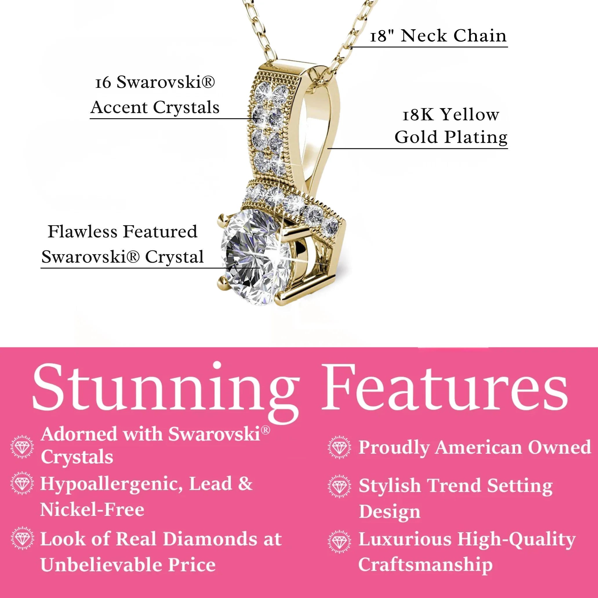 Laya 18k White Gold Plated Pendant Necklace with Swarovski Crystals - Image 10