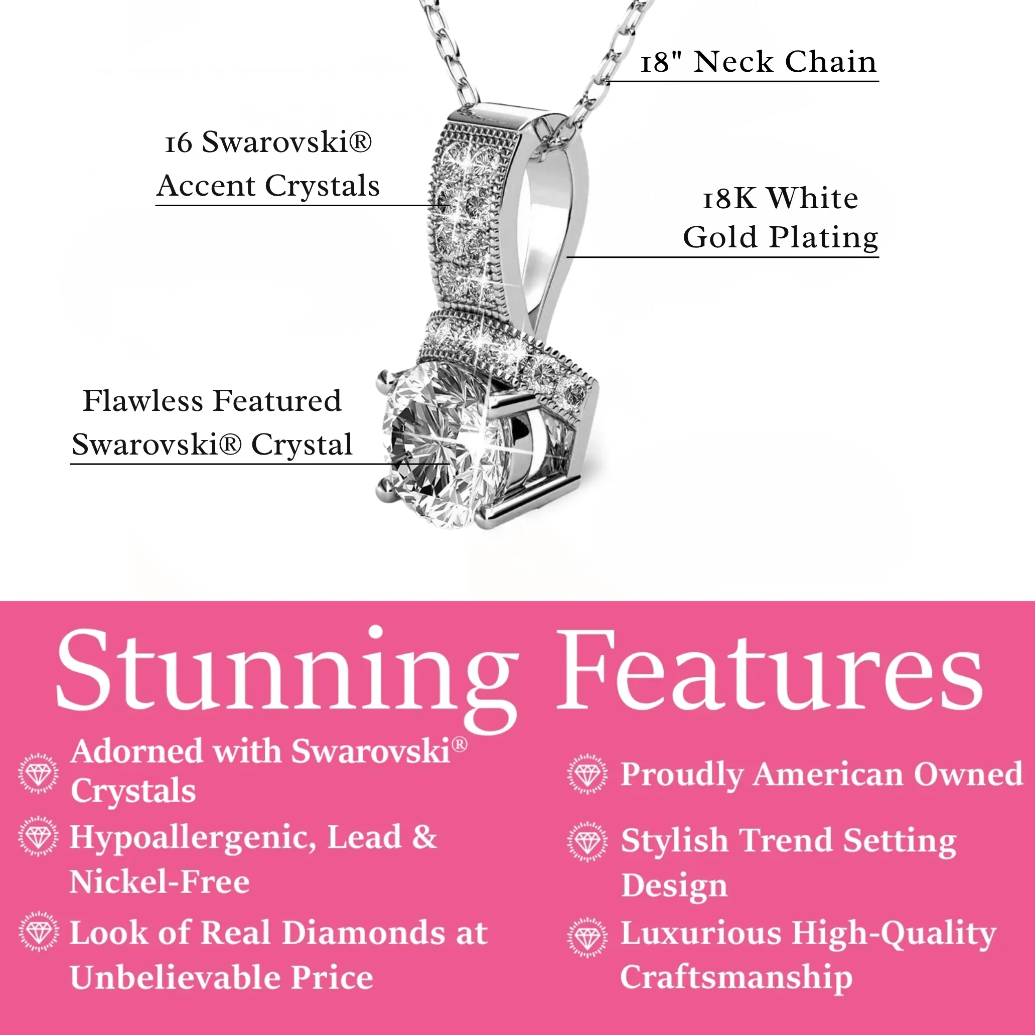 Laya 18k White Gold Plated Pendant Necklace with Swarovski Crystals - Image 3