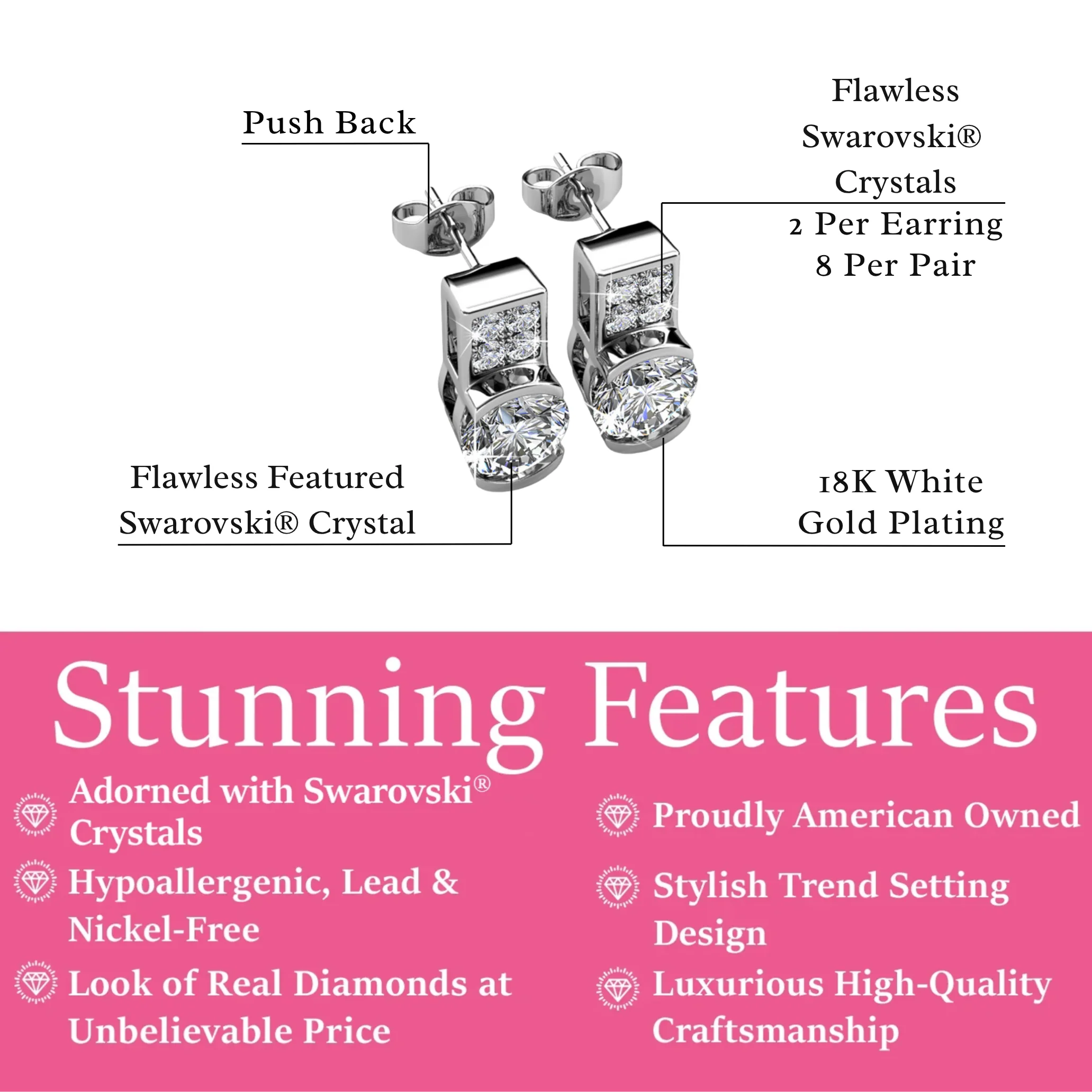 Laya 18k White Gold Plated Stud Earrings with Swarovski Crystals — Final Sale - Image 3