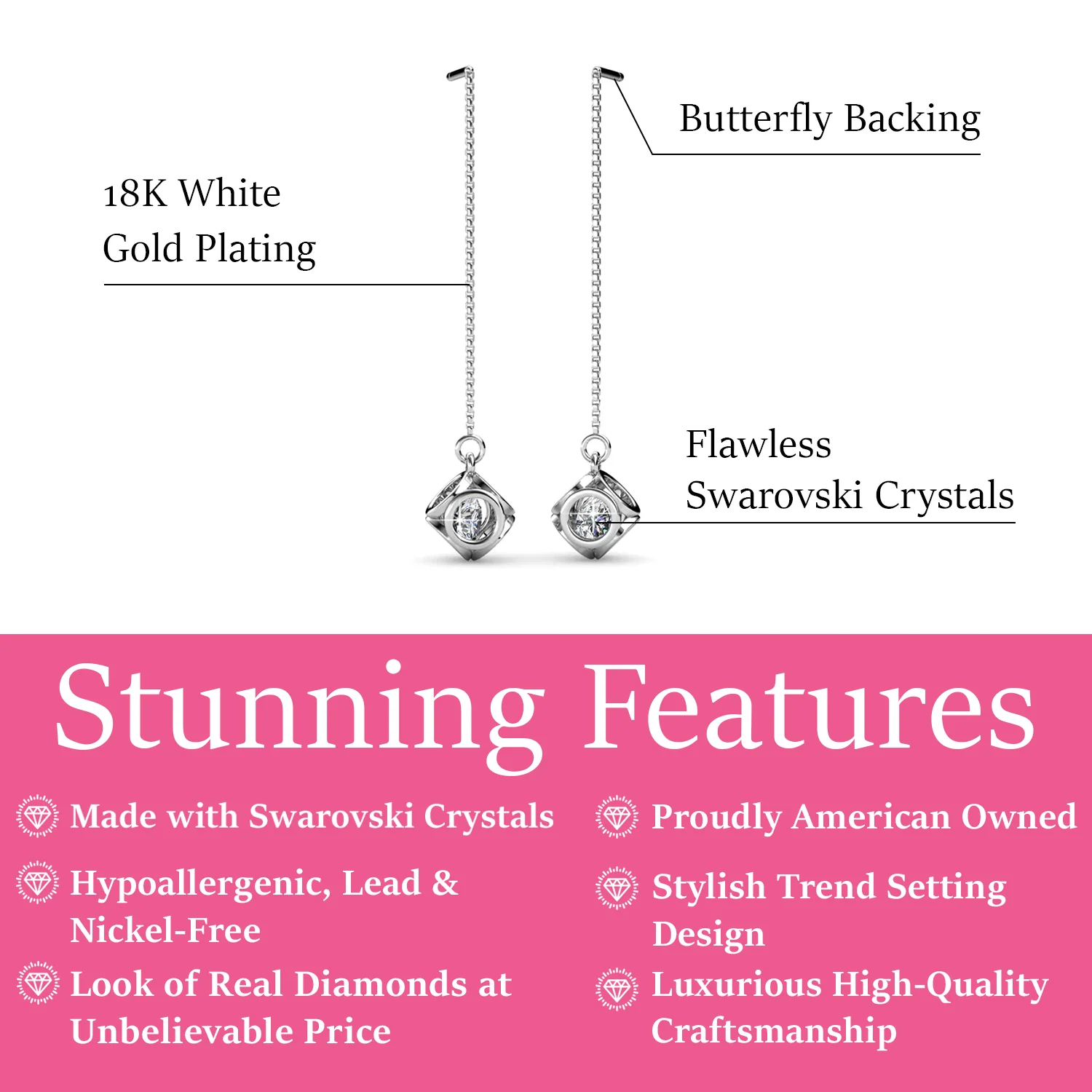 Lena 18k White Gold Dangle Earrings with Swarovski Crystals - Image 3