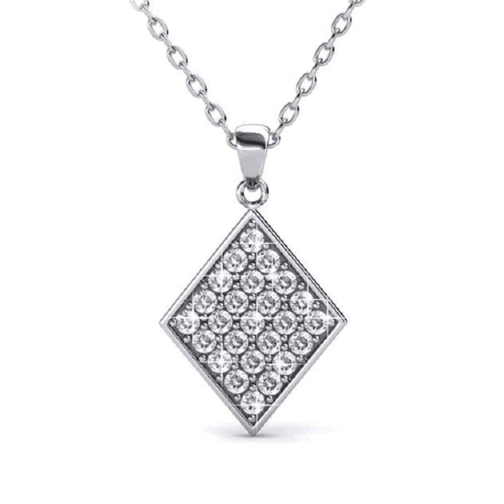 Lennon 18k White Gold Diamond Shaped Pendant Necklace with Swarovski Crystals