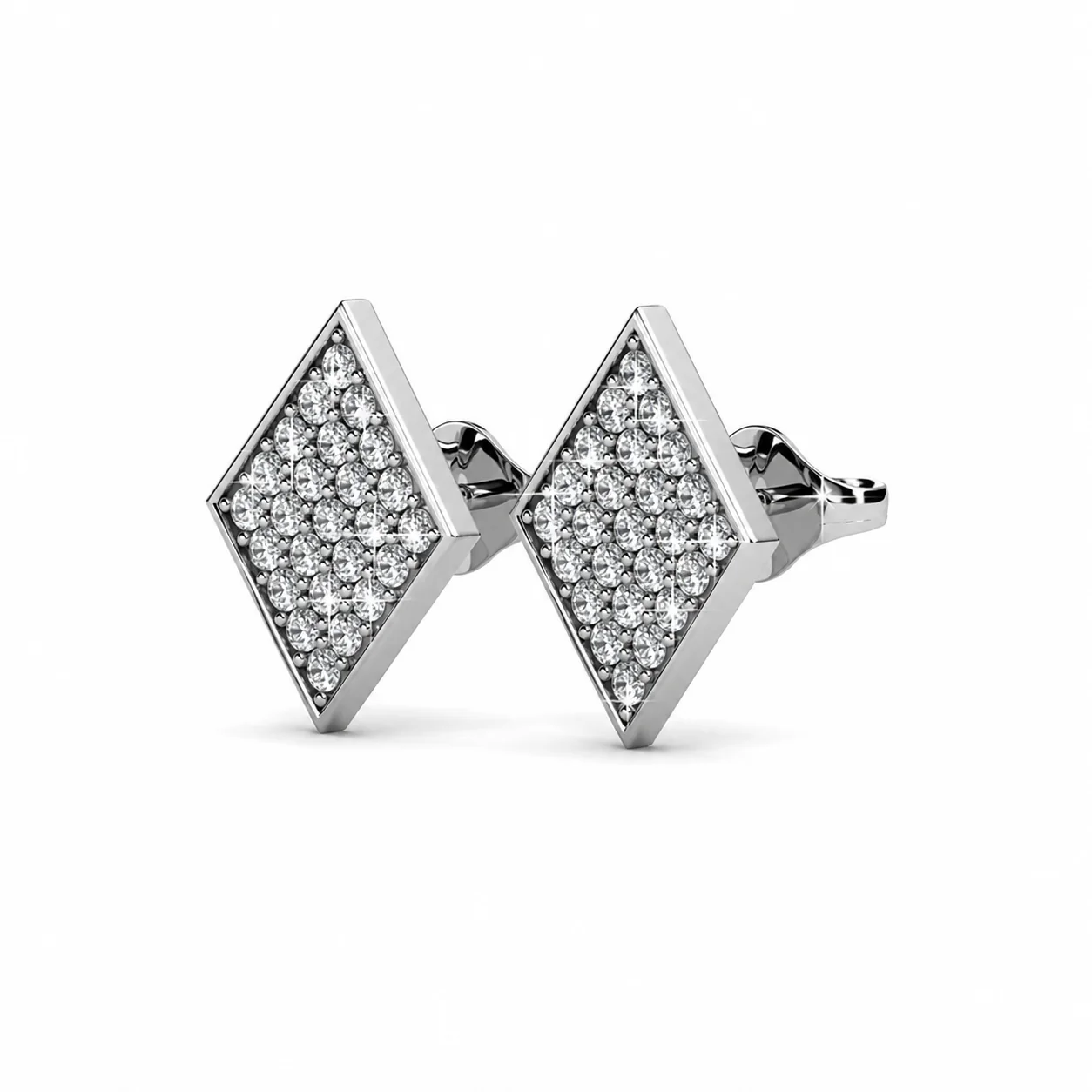 Lennon 18k White Gold Plated Diamond Shaped Stud Earrings with Swarovski Crystals - Image 8