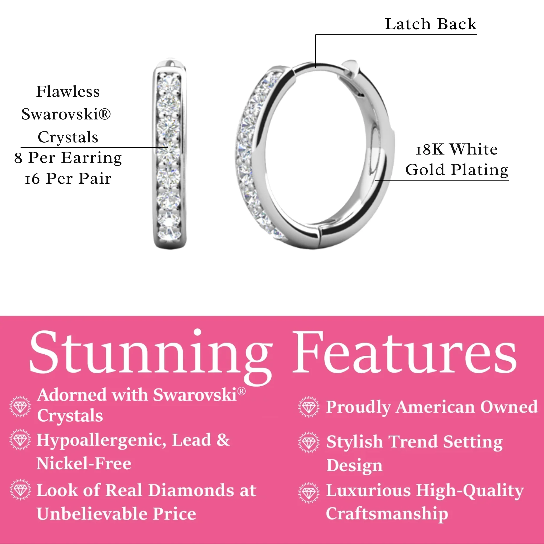 Leslie 18k White Gold Plated 14mm-40mm Hoop Earrings with Swarovski Crystals - Image 14
