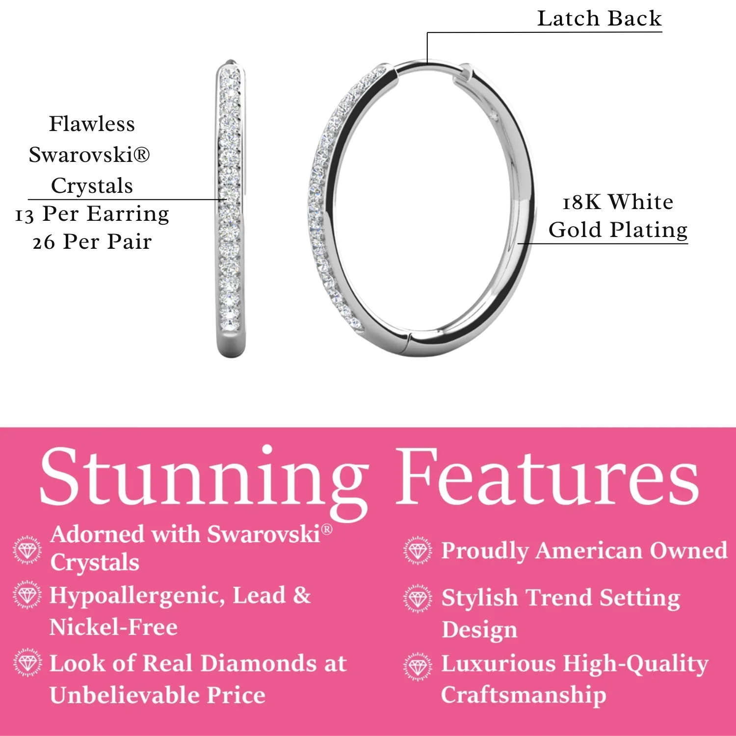 Leslie 18k White Gold Plated 14mm-40mm Hoop Earrings with Swarovski Crystals - Image 22