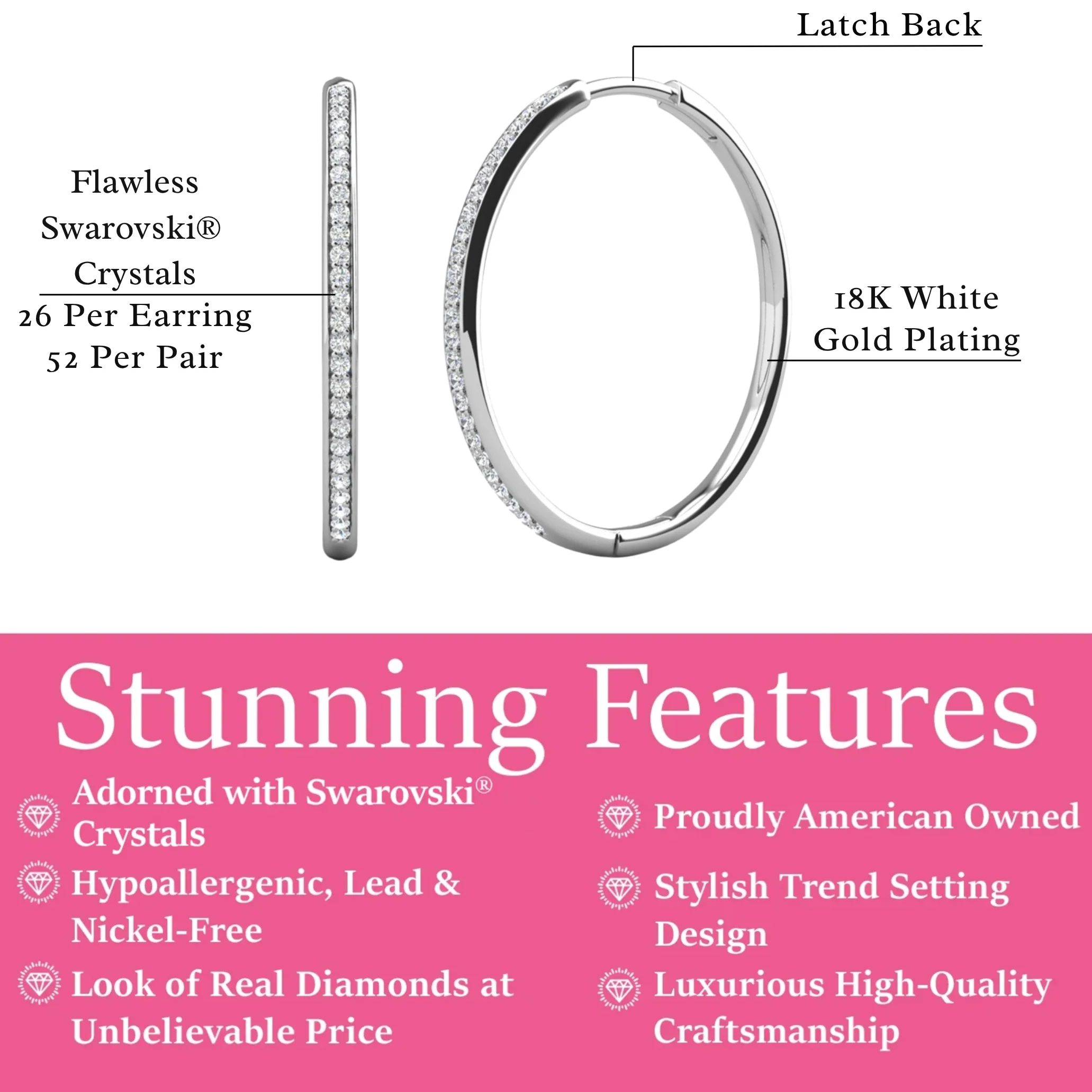 Leslie 18k White Gold Plated 14mm-40mm Hoop Earrings with Swarovski Crystals - Image 29