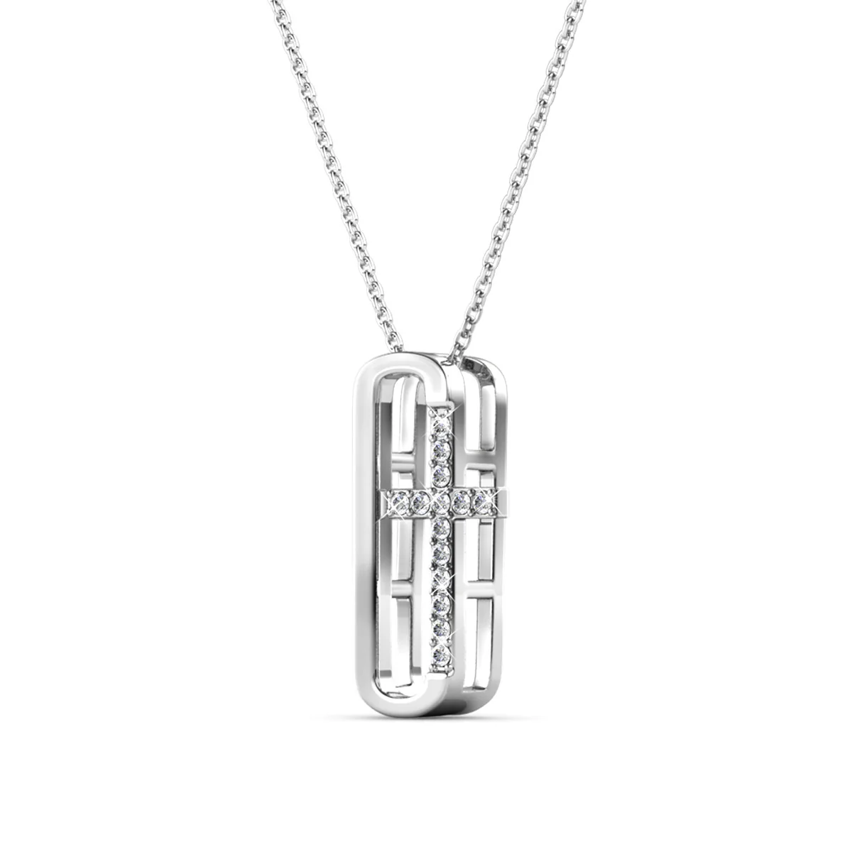 Lona 18k White Gold Plated Cross Necklace & Blessed by Faith Tan Sand Card - Image 11