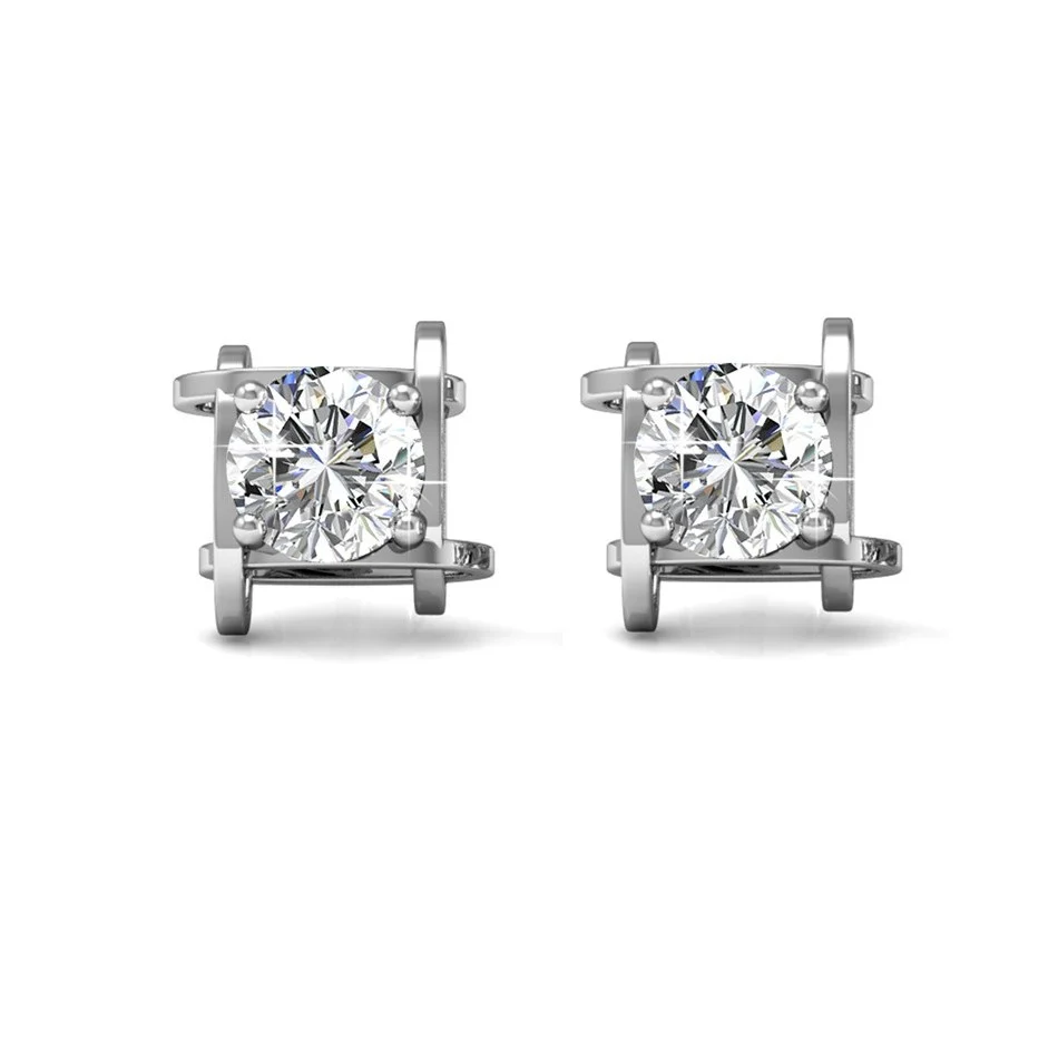 Lorelei 18k White Gold Plated Stud Earrings with Round Swarovski Crystals - Image 9