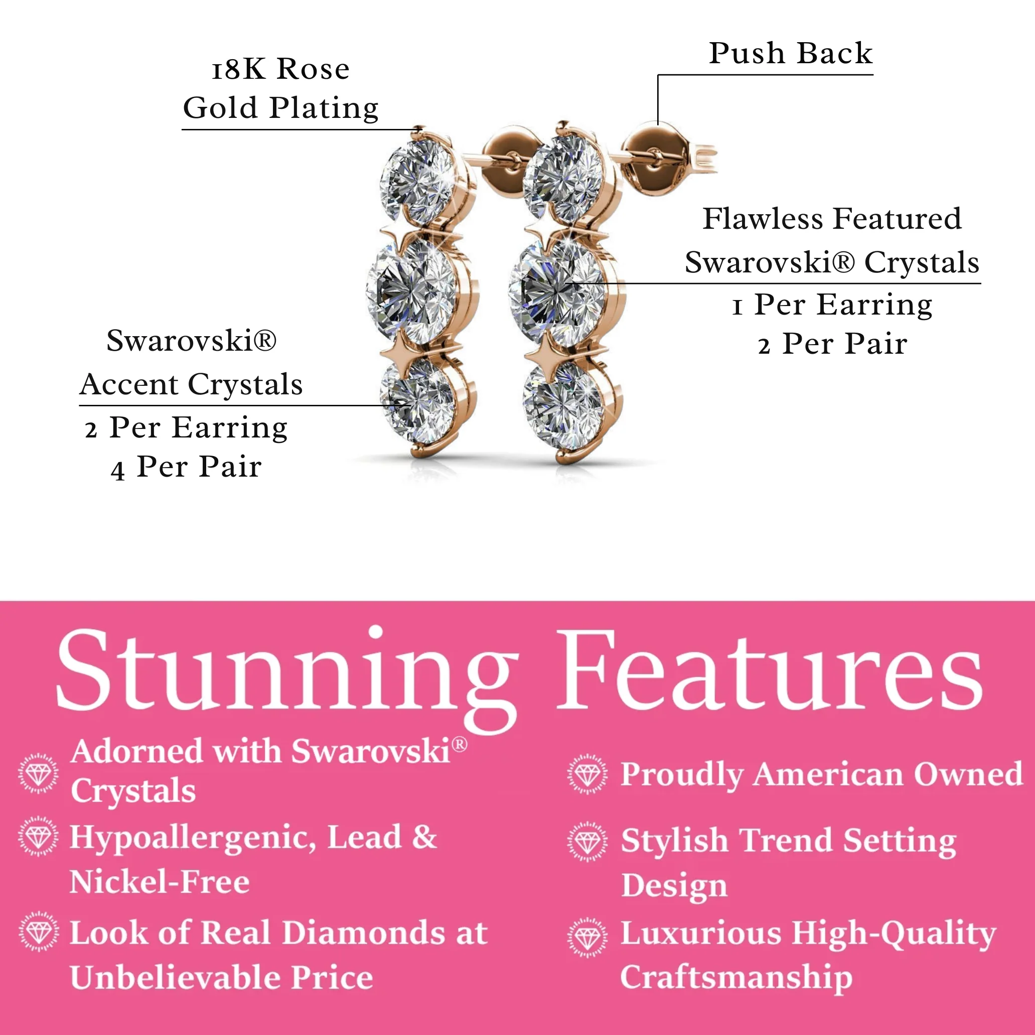 Lucille 18k White Gold Plated Stud Drop Earrings with Swarovski Crystals - Image 14