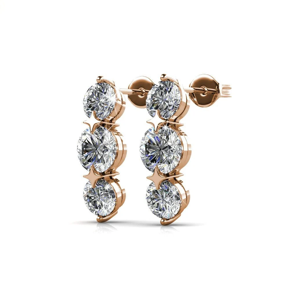 Lucille 18k White Gold Plated Stud Drop Earrings with Swarovski Crystals - Image 15