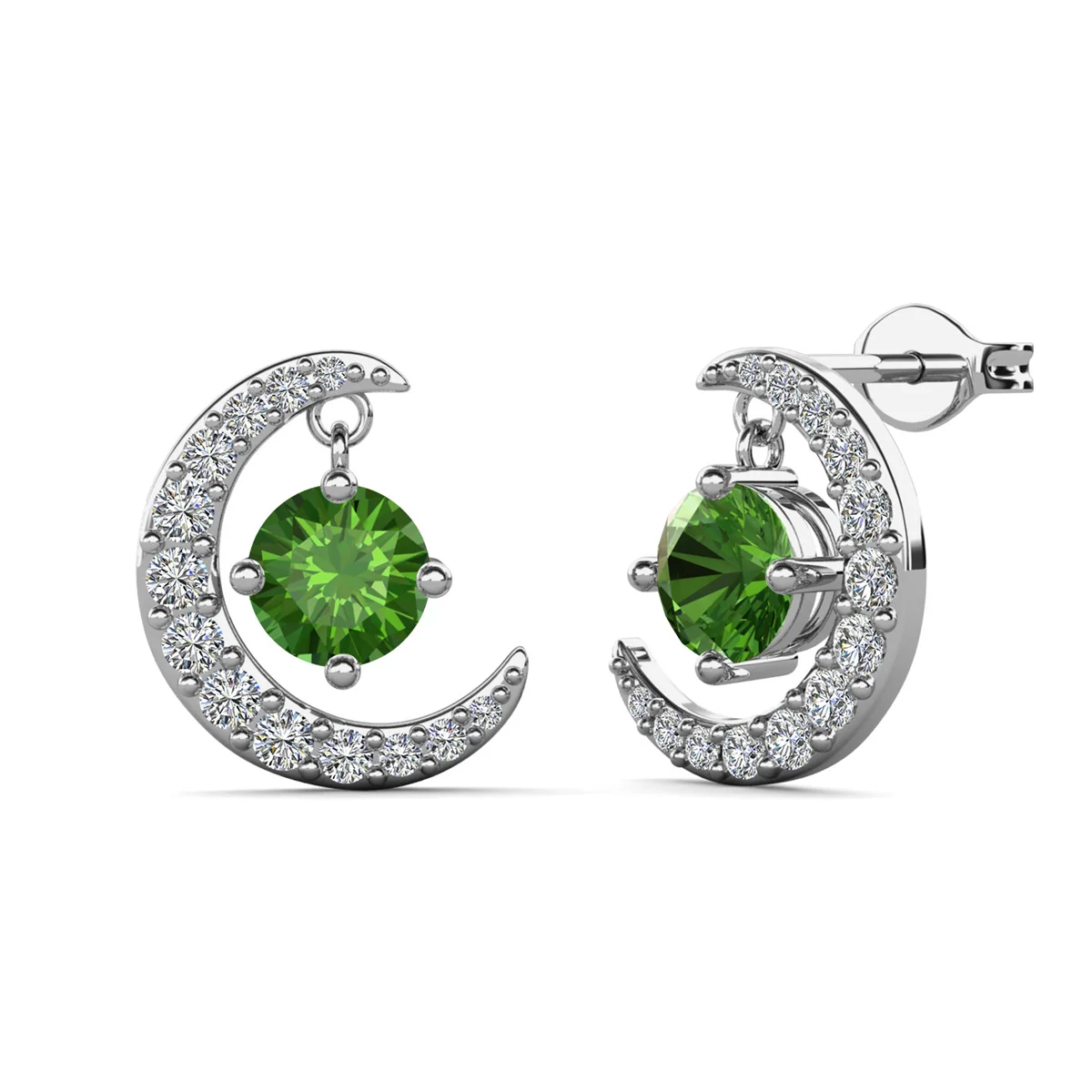 Luna August Birthstone Peridot Earrings 18k White Gold Plated Crescent Stud Earrings with Round Cut Swarovski Crystals - Image 6