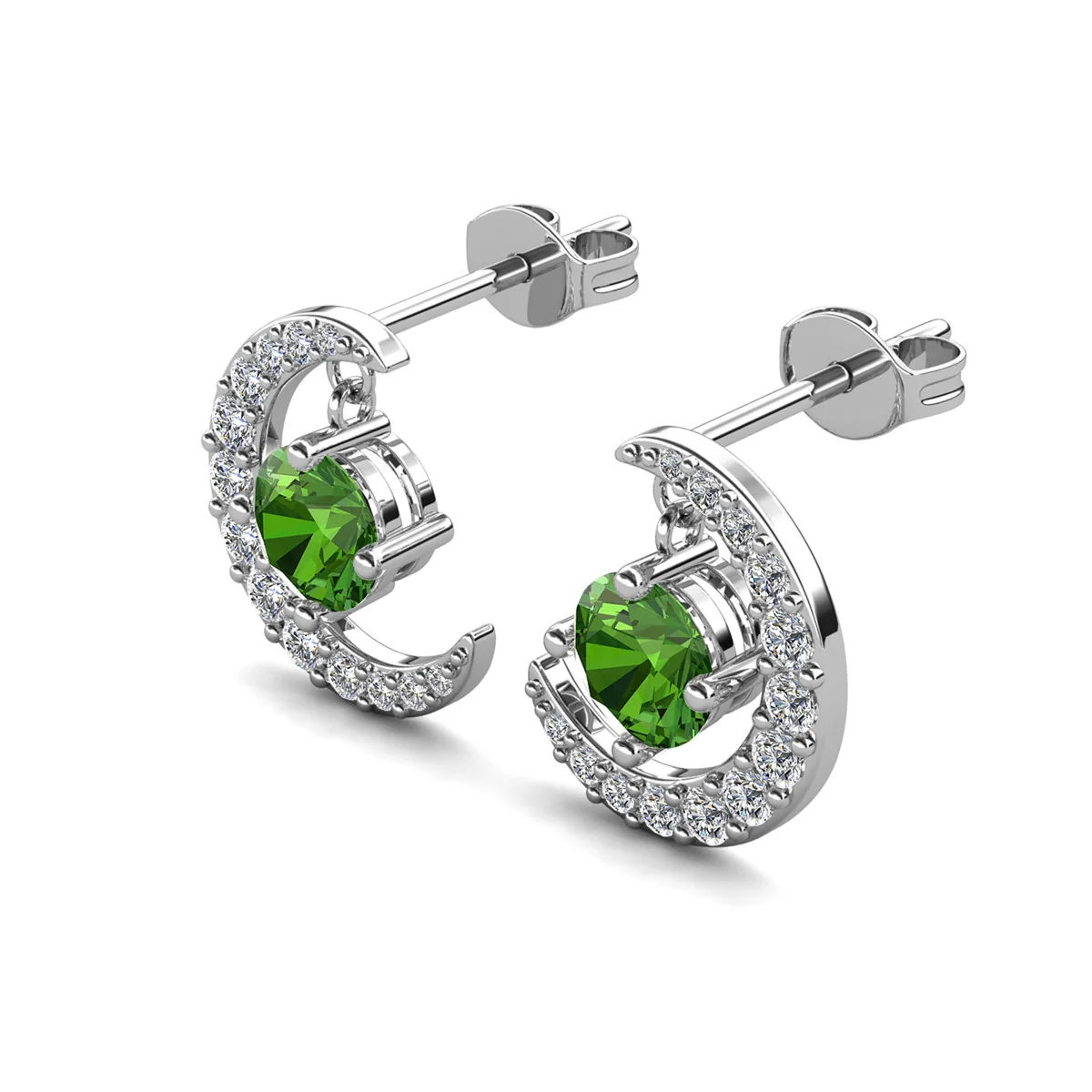 Luna August Birthstone Peridot Earrings 18k White Gold Plated Crescent Stud Earrings with Round Cut Swarovski Crystals - Image 7