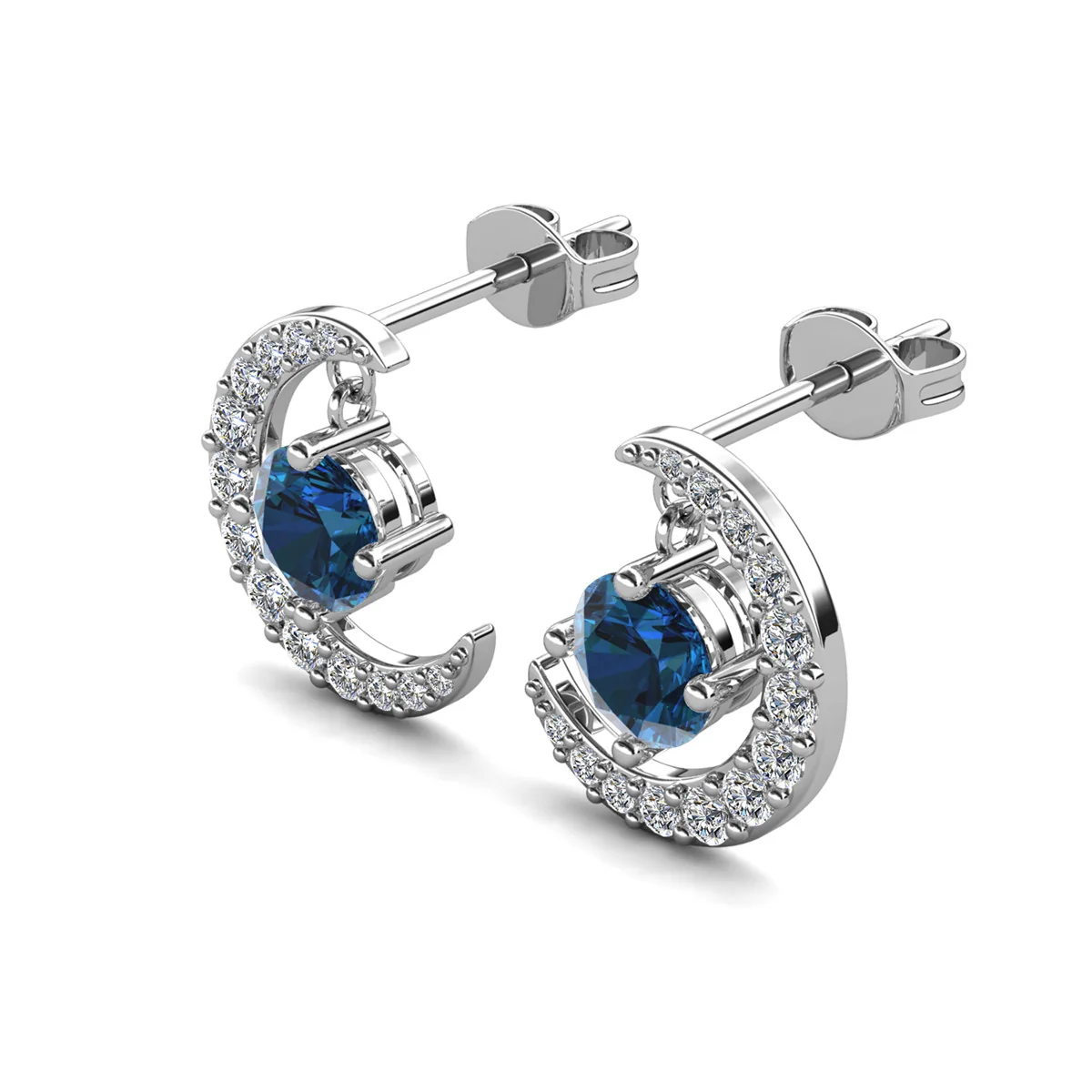 Luna December Birthstone Blue Topaz 18k White Gold Plated Crescent Stud Earrings with Round Cut Swarovski Crystals - Image 7