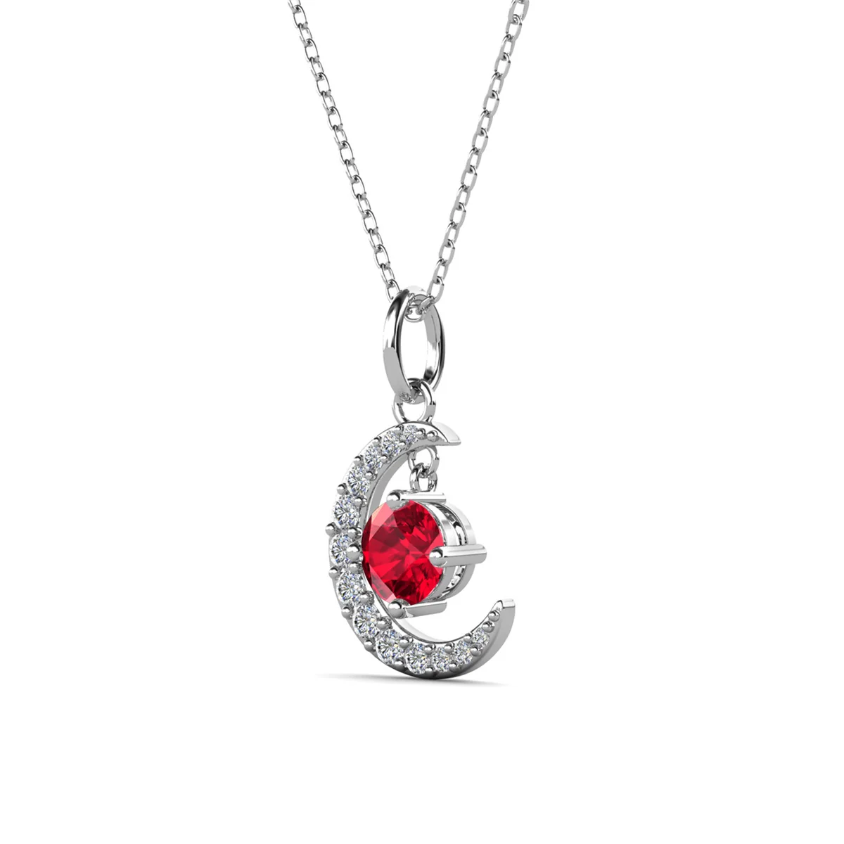 Luna Birthstone Necklace 18k White Gold Plated Crescent Pendant Necklace with Round Cut Swarovski Crystals - Image 25