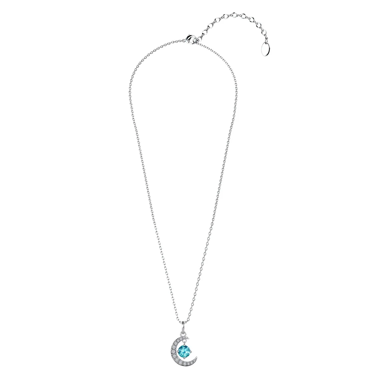 Luna March Birthstone Aquamarine Necklace 18k White Gold Plated Crescent Pendant Necklace with Round Cut Swarovski Crystals - Image 8